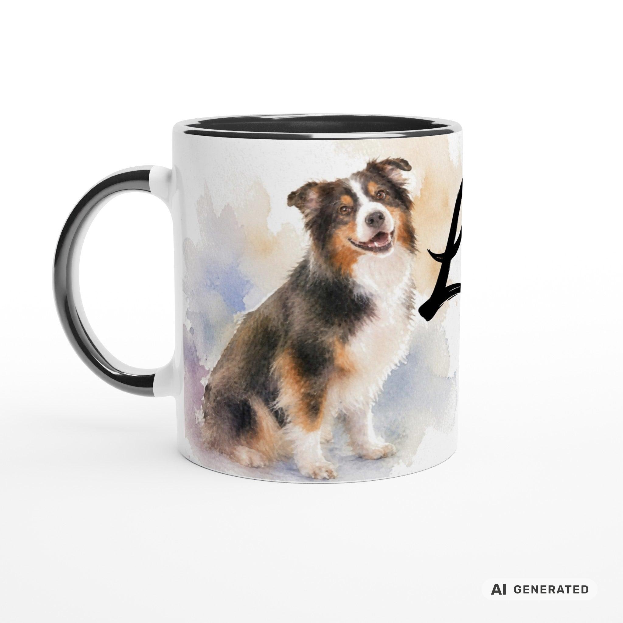 Personalisierte Australian Shepherd Tasse 11oz – Aquarell Hundemotiv mit Namen | Geschenk für Australian Shepherd Besitzer | Keramiktasse mit Farbwahl - Sunbeamstore