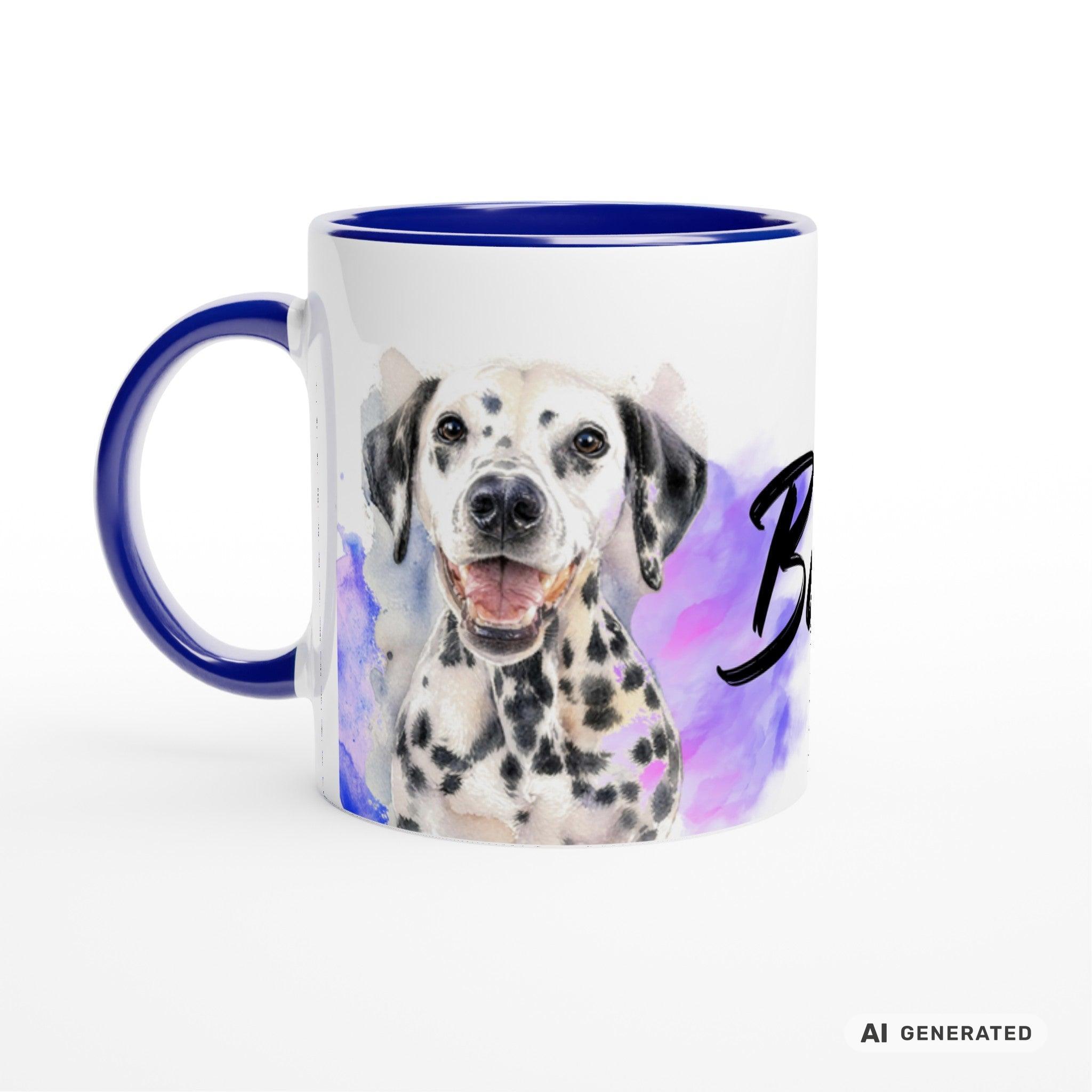 Personalisierte Dalmatiner Tasse 11oz – Aquarell Hundemotiv mit Namen | Geschenk für Dalmatiner Besitzer | Keramiktasse mit Farbwahl - Sunbeamstore