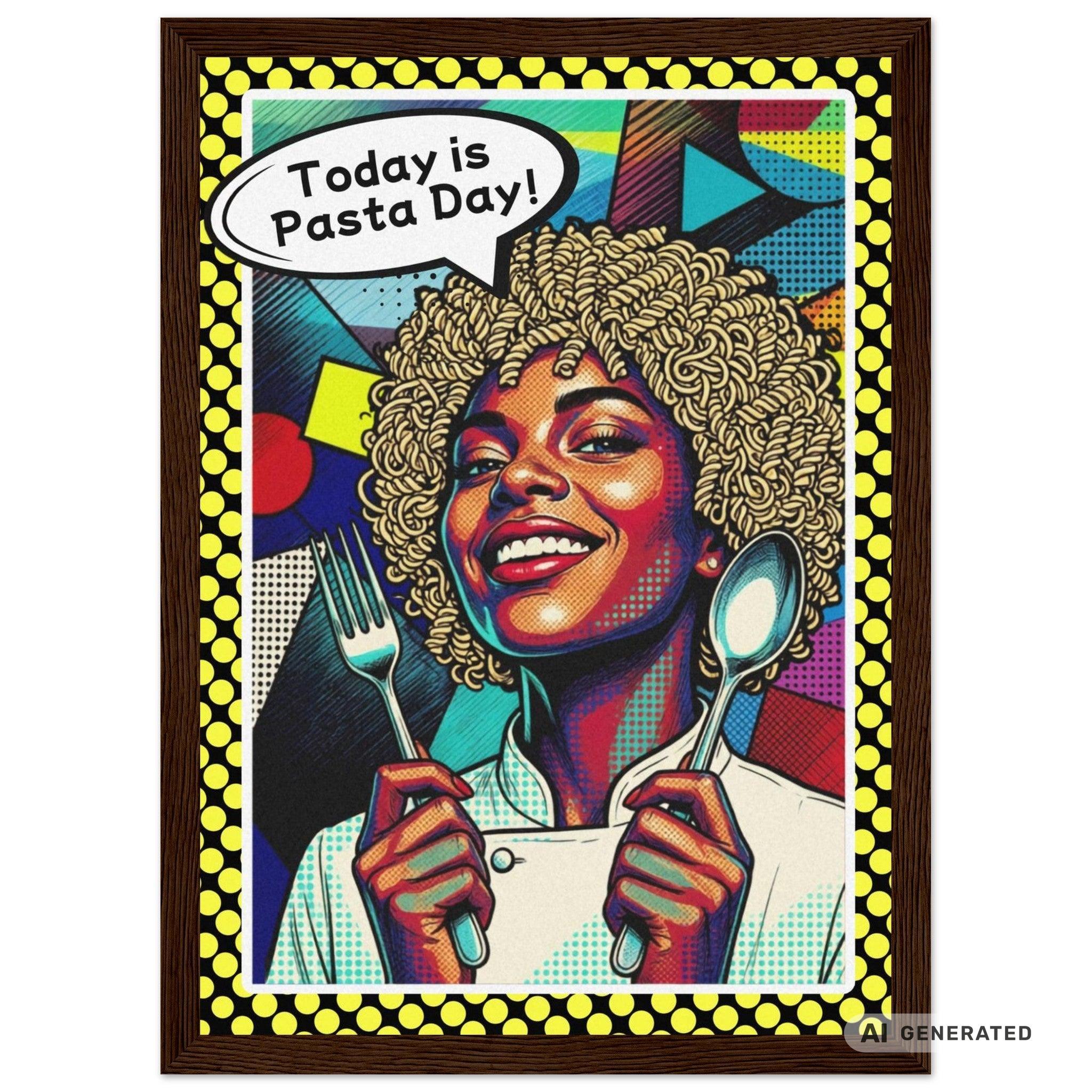 Today Is Pasta Day! – Italian Pop Art | Funny Kitchen Wall Art | Retro Comic Food Print | The Pasta Series No. 5 | Premium Semi-Glossy Paper Wooden Framed Poster - Sunbeamstore