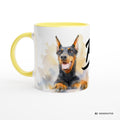 Personalisierte Dobermann Tasse 11oz – Aquarell Hundemotiv mit Namen | Geschenk für Dobermann Besitzer | Keramiktasse mit Farbwahl - Sunbeamstore