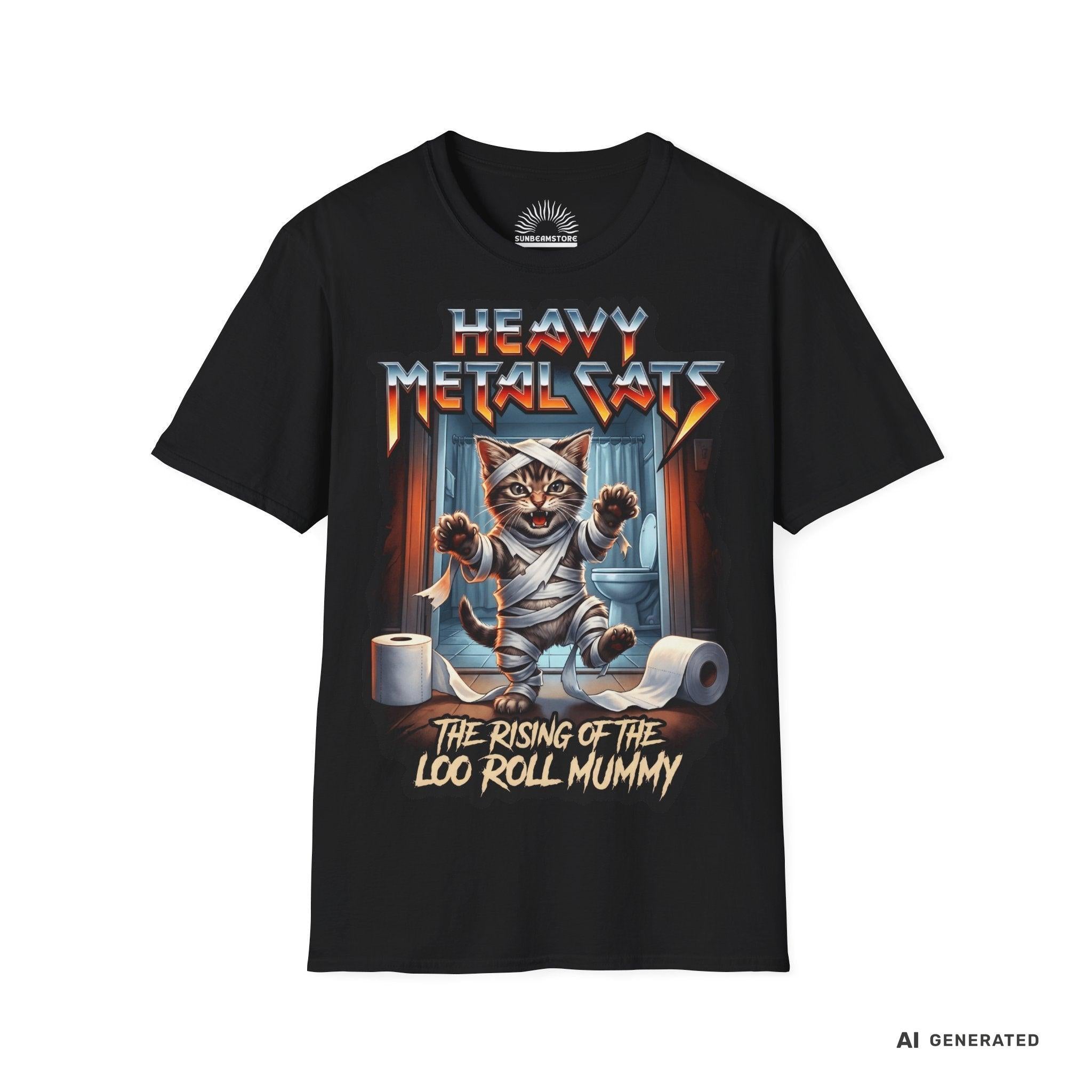 Heavy Metal Cats – The Rising of the Loo Roll Mummy T-Shirt | Funny Cat Metal Shirt | Gildan 64000 Unisex Tee - Sunbeamstore