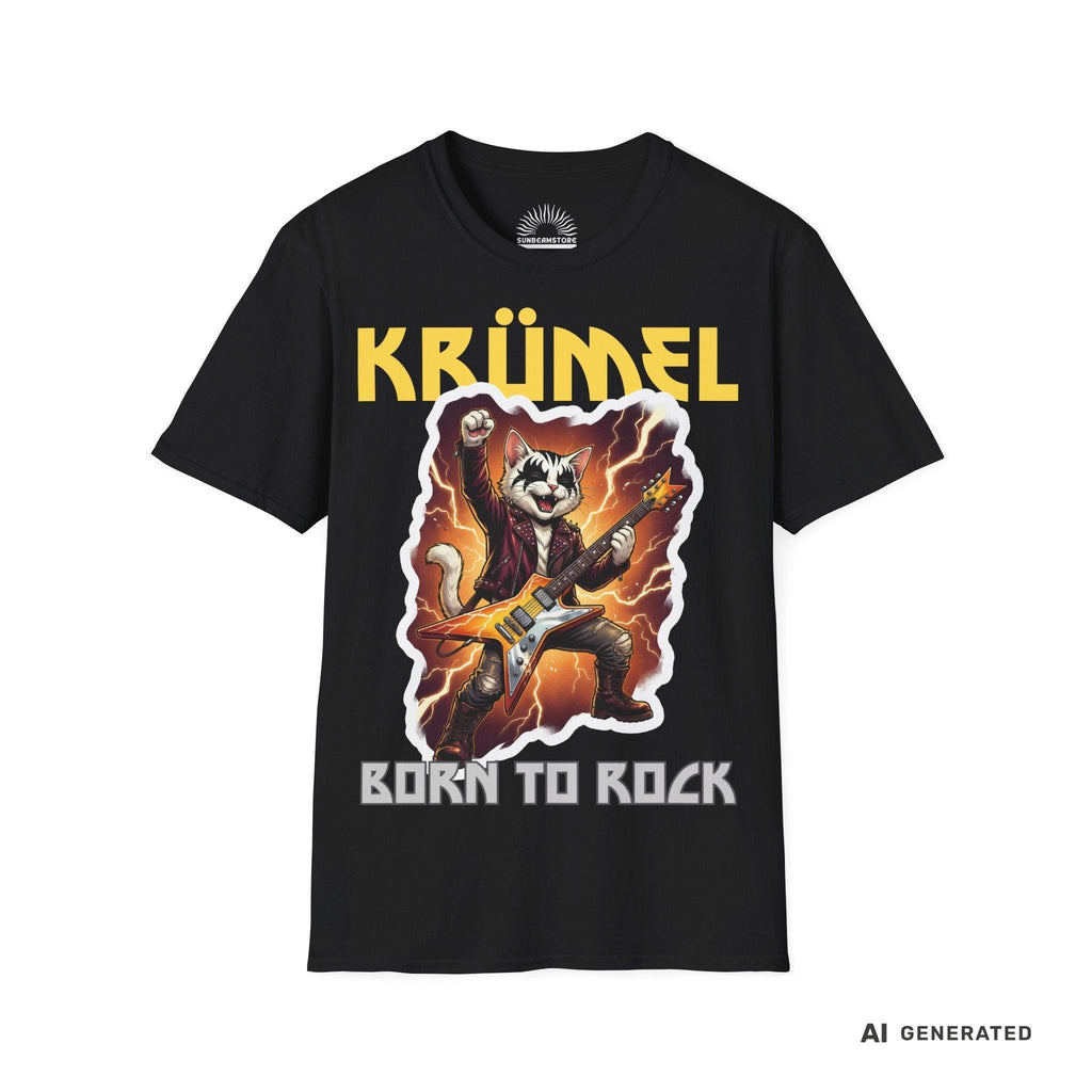 Personalisierbares Katzen Rocker T-Shirt mit Wunschname (bis 12 Zeichen) – Born to Rock – Gildan 64000 Unisex Shirt - Sunbeamstore