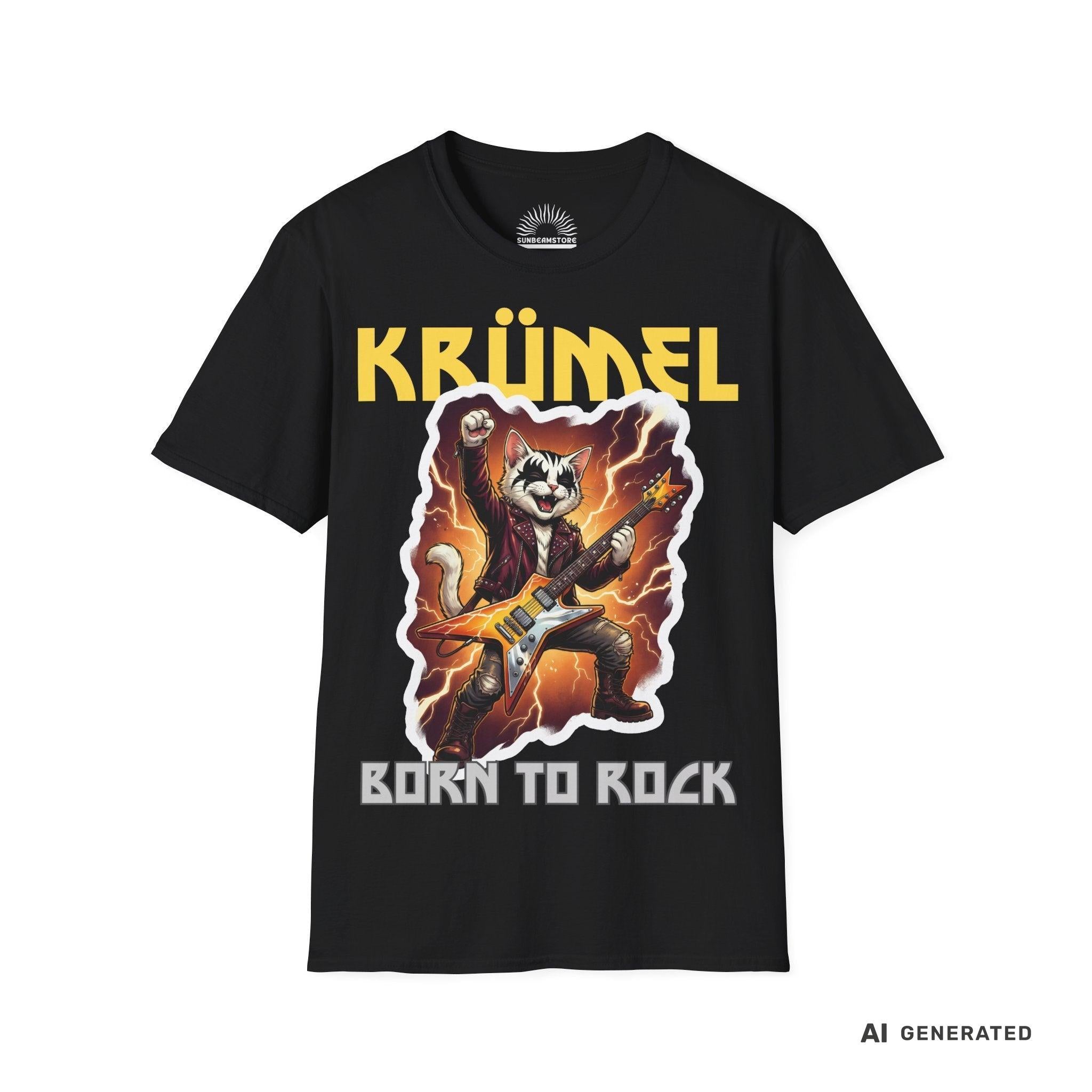Personalisierbares Katzen Rocker T-Shirt mit Wunschname (bis 12 Zeichen) – Born to Rock – Gildan 64000 Unisex Shirt - Sunbeamstore