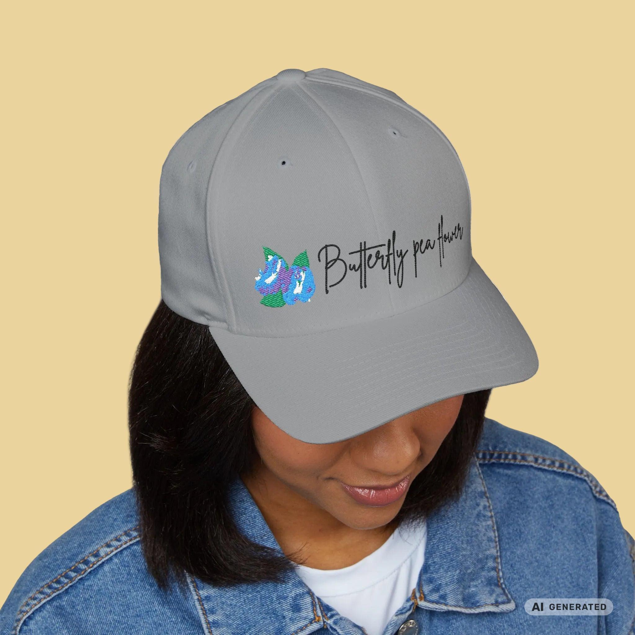 Butterfly Pea Flower Cap – Bestickte Botanical Baseball Cap – Florale Damen Cap