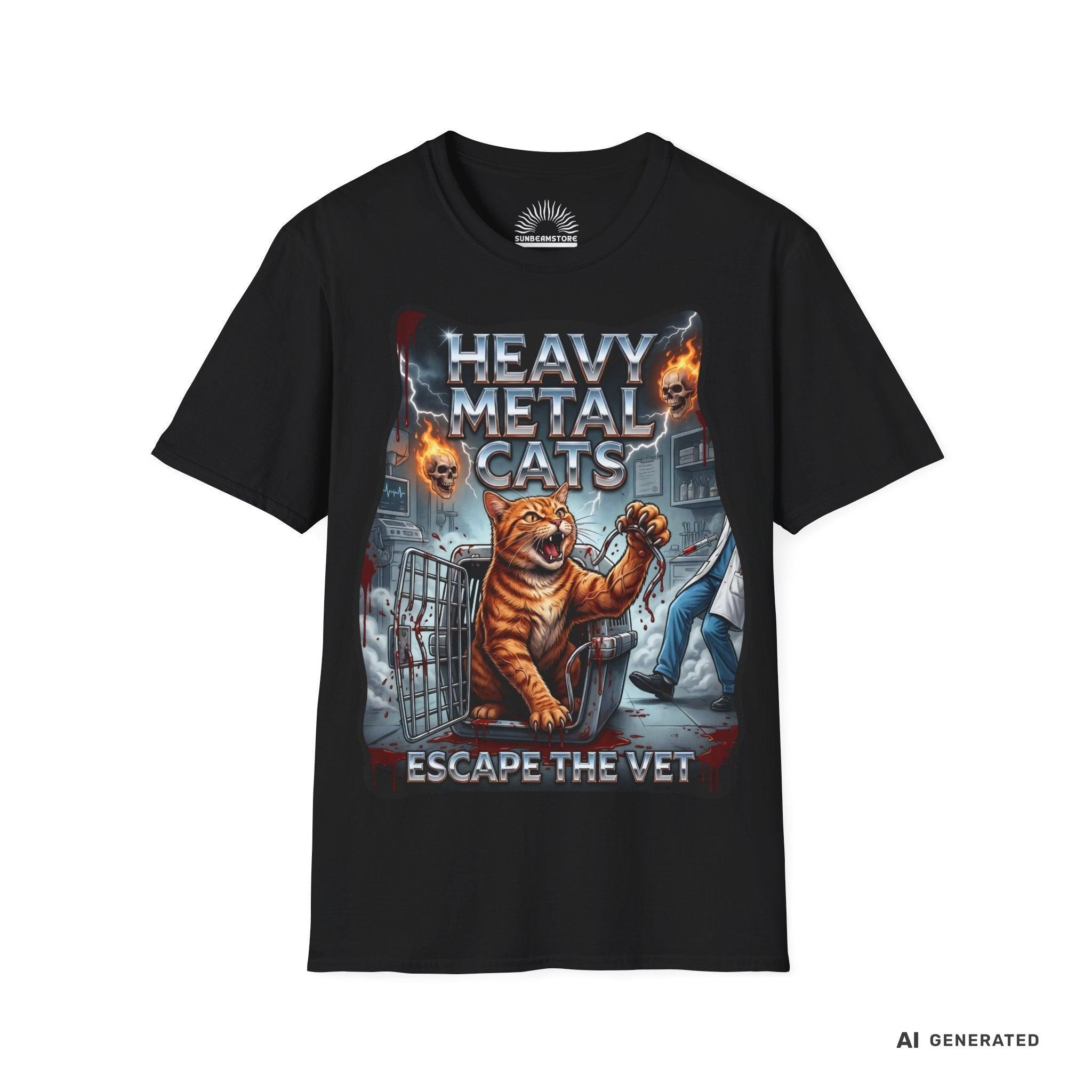 Heavy Metal Cats – Escape the Vet T-Shirt | Lustiges Katzen Metal Shirt | Gildan 64000 Unisex Rock & Heavy Metal Tee - Sunbeamstore