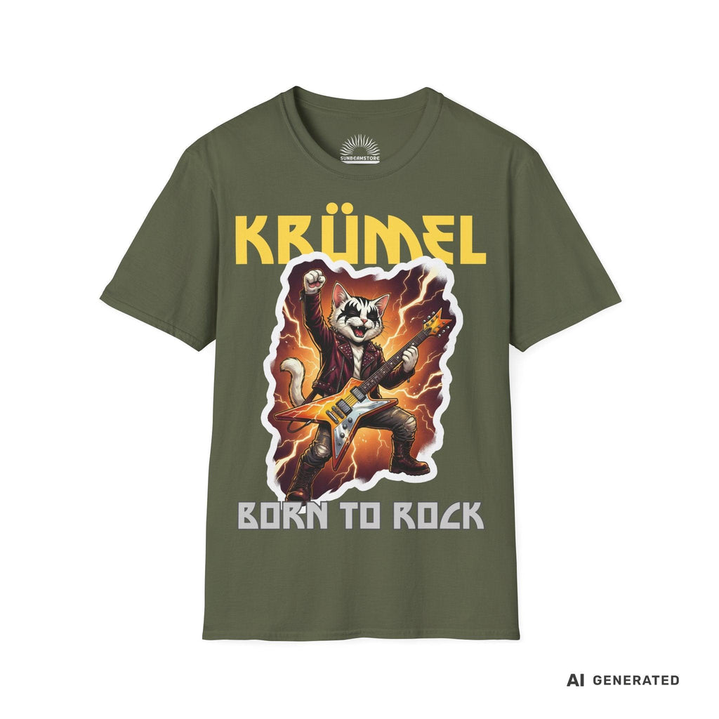 Personalisierbares Katzen Rocker T-Shirt mit Wunschname (bis 12 Zeichen) – Born to Rock – Gildan 64000 Unisex Shirt - Sunbeamstore