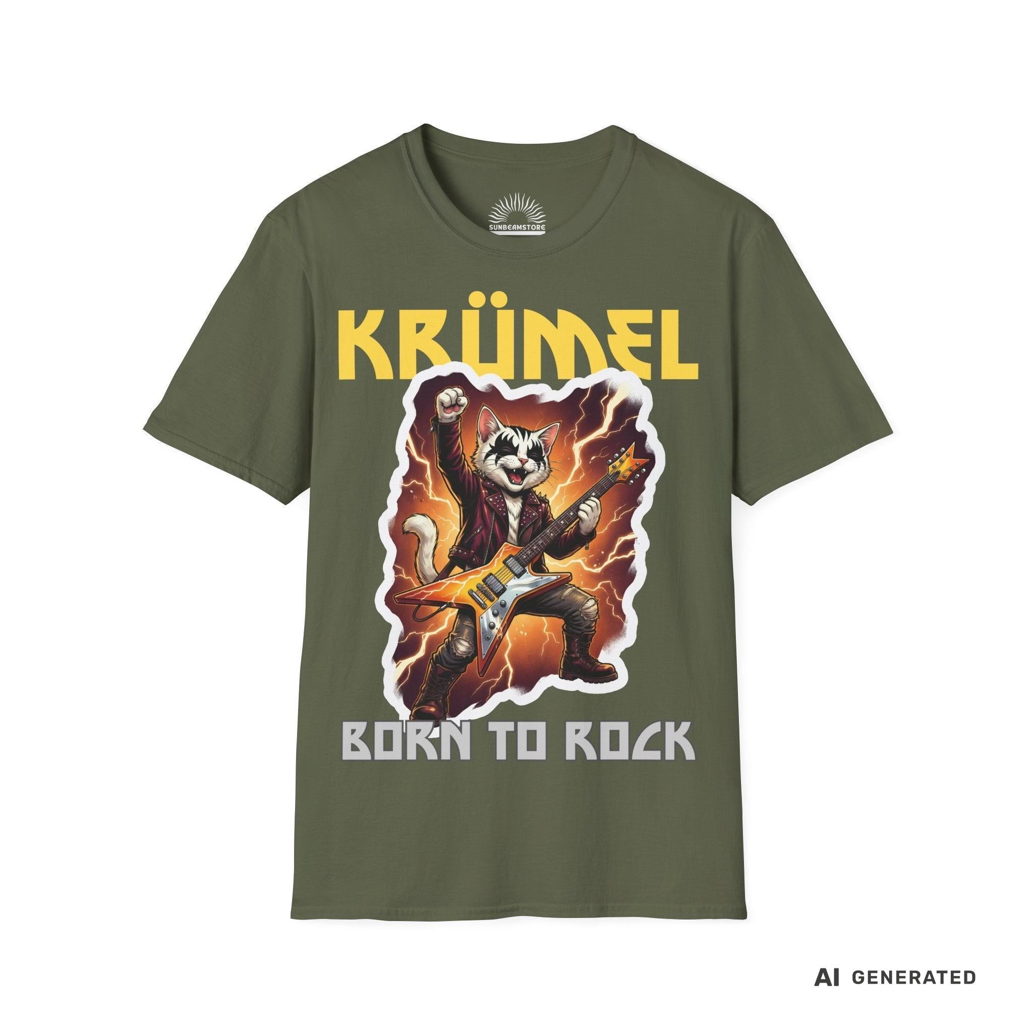 Personalisierbares Katzen Rocker T-Shirt mit Wunschname (bis 12 Zeichen) – Born to Rock – Gildan 64000 Unisex Shirt - Sunbeamstore