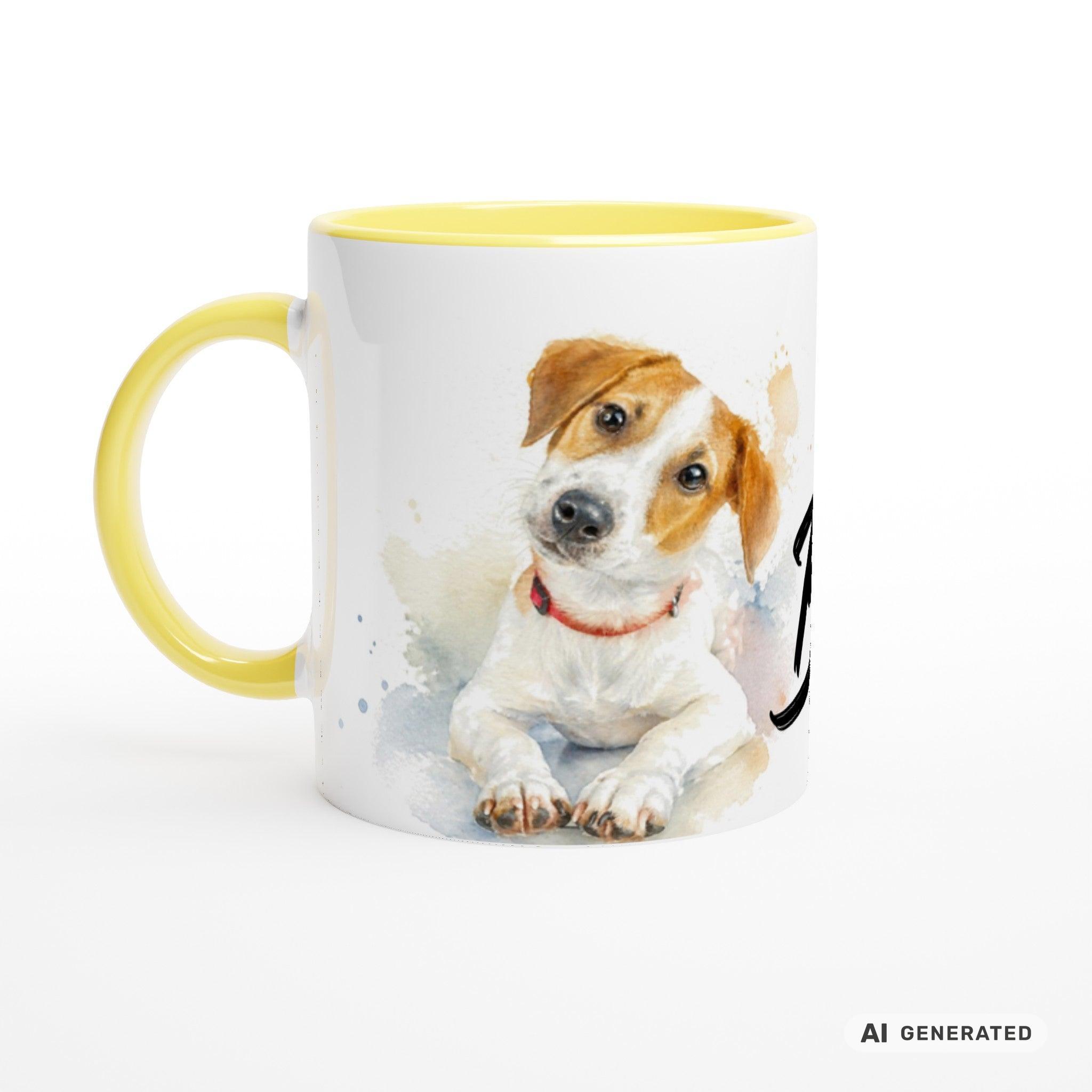 Personalisierte Jack Russell Terrier Tasse 11oz – Aquarell Hundemotiv mit Namen | Geschenk für Jack Russell Terrier Besitzer | Keramiktasse mit Farbwahl - Sunbeamstore