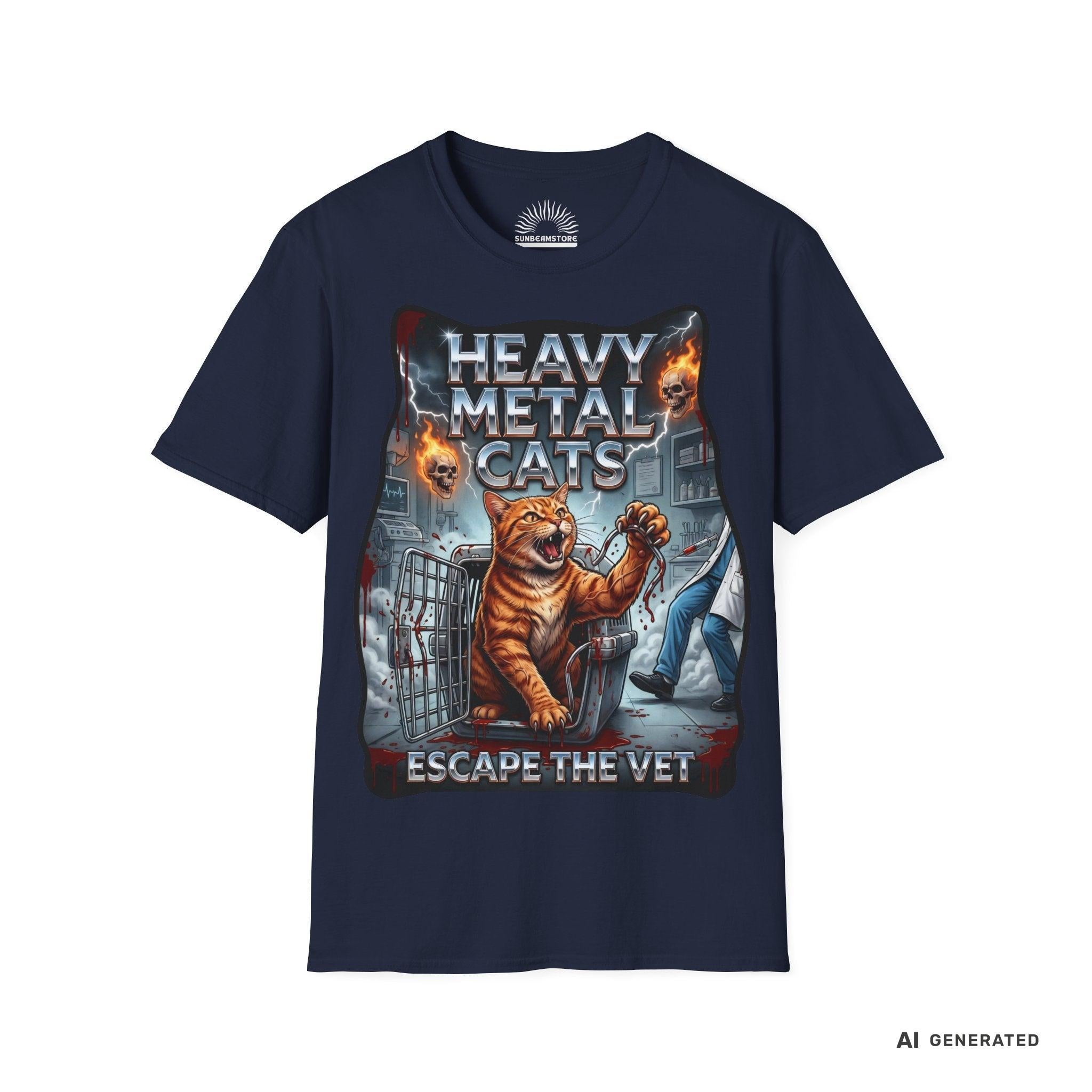 Heavy Metal Cats – Escape the Vet T-Shirt | Lustiges Katzen Metal Shirt | Gildan 64000 Unisex Rock & Heavy Metal Tee - Sunbeamstore