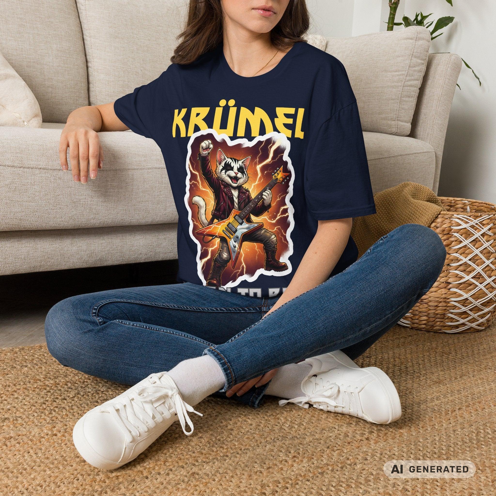 Personalisierbares Katzen Rocker T-Shirt mit Wunschname (bis 12 Zeichen) – Born to Rock – Gildan 64000 Unisex Shirt - Sunbeamstore