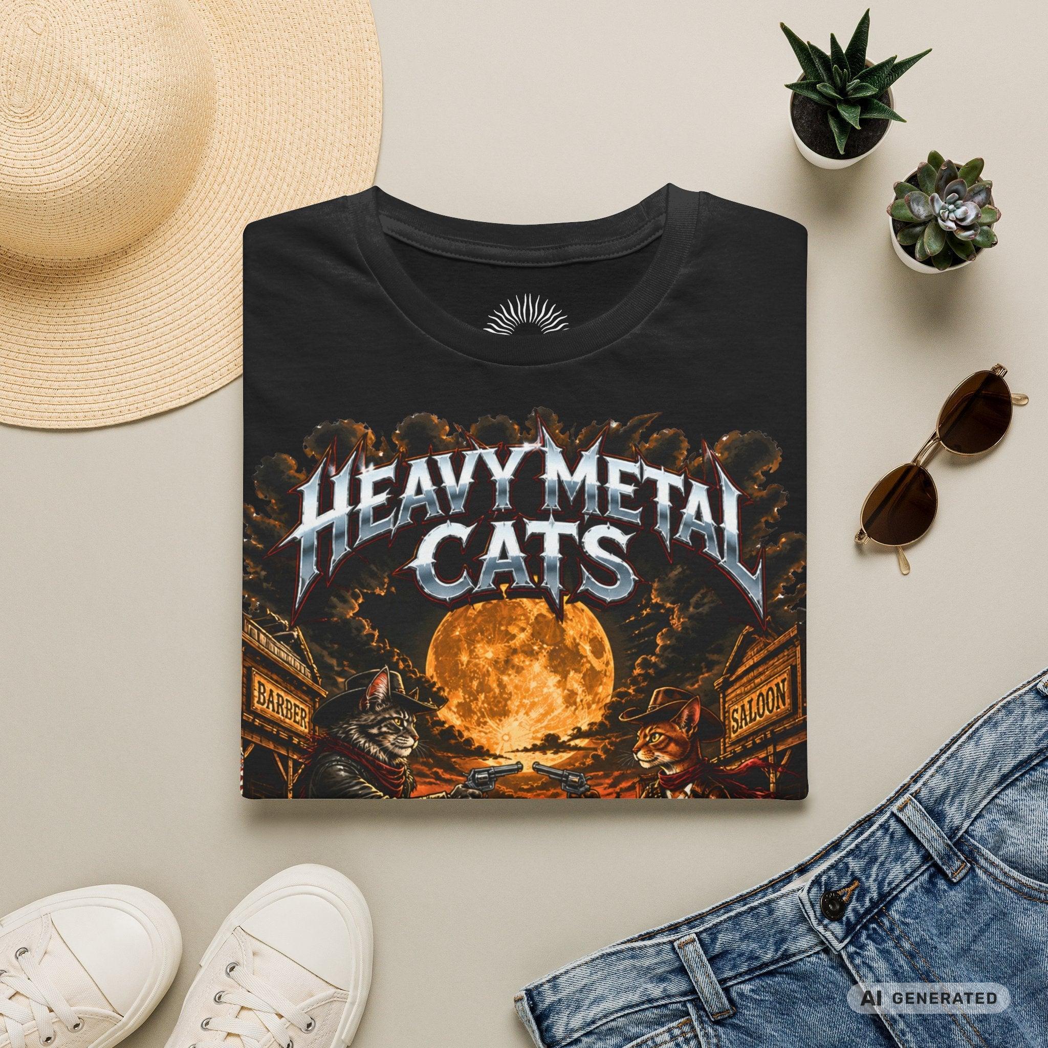 Heavy Metal Cats – Full Moon Showdown | Lustiges Katzen Metal T-Shirt | Cowboy Katzen Shirt | Gildan 64000 Unisex - Sunbeamstore