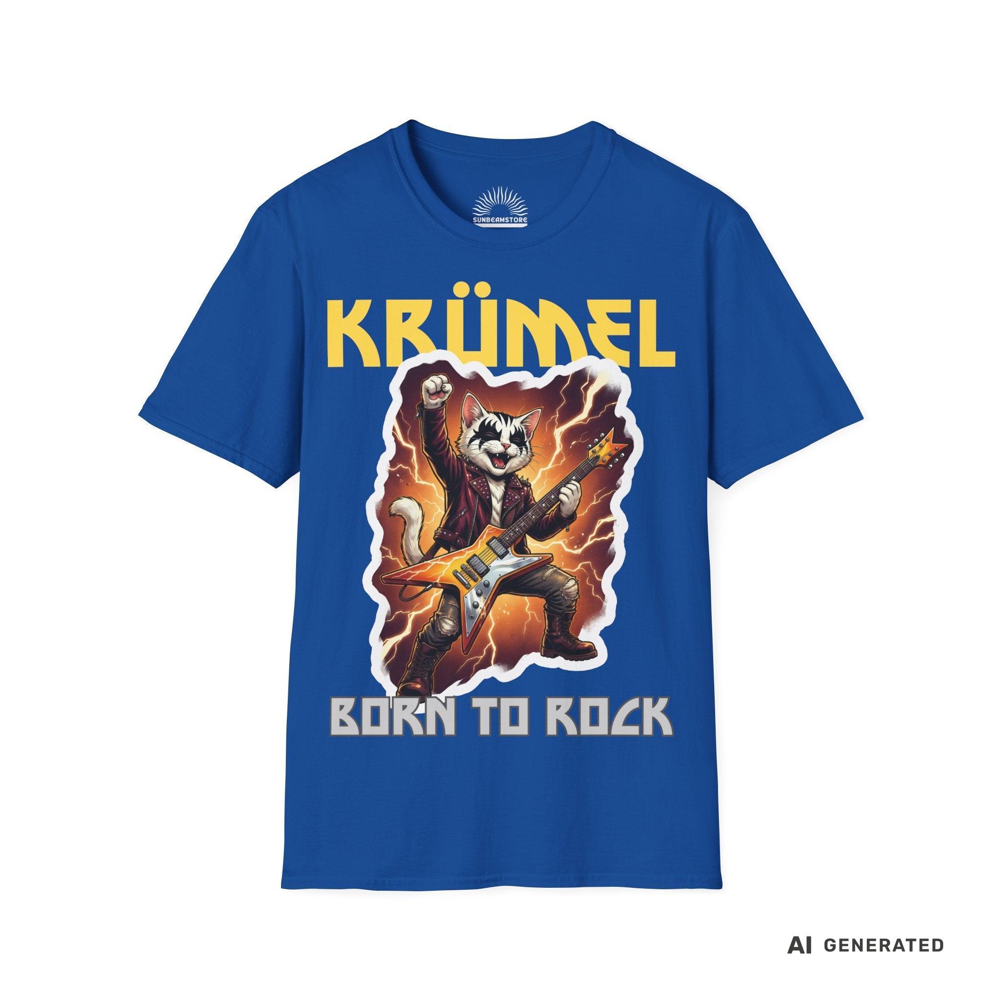 Personalisierbares Katzen Rocker T-Shirt mit Wunschname (bis 12 Zeichen) – Born to Rock – Gildan 64000 Unisex Shirt - Sunbeamstore