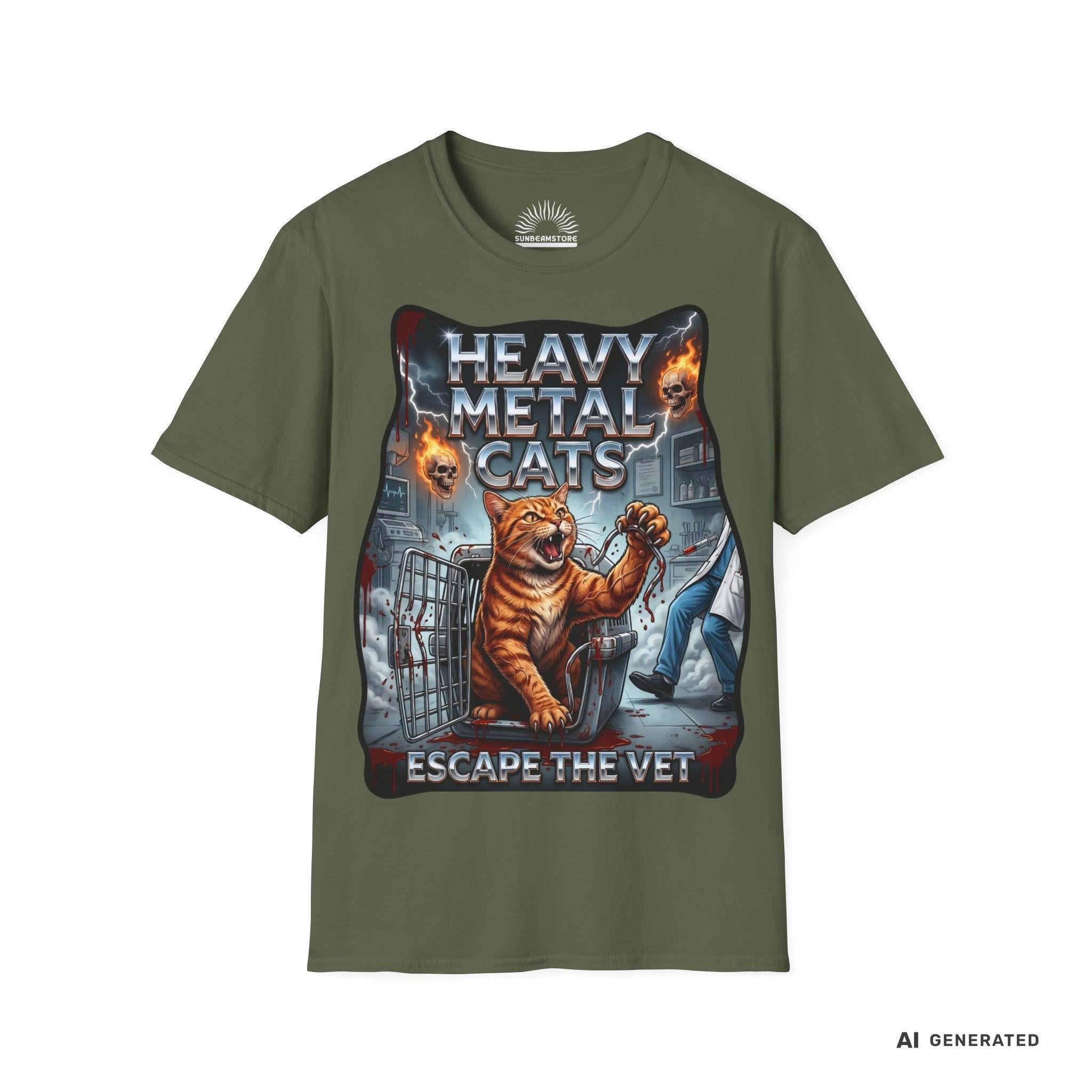 Heavy Metal Cats – Escape the Vet T-Shirt | Lustiges Katzen Metal Shirt | Gildan 64000 Unisex Rock & Heavy Metal Tee - Sunbeamstore