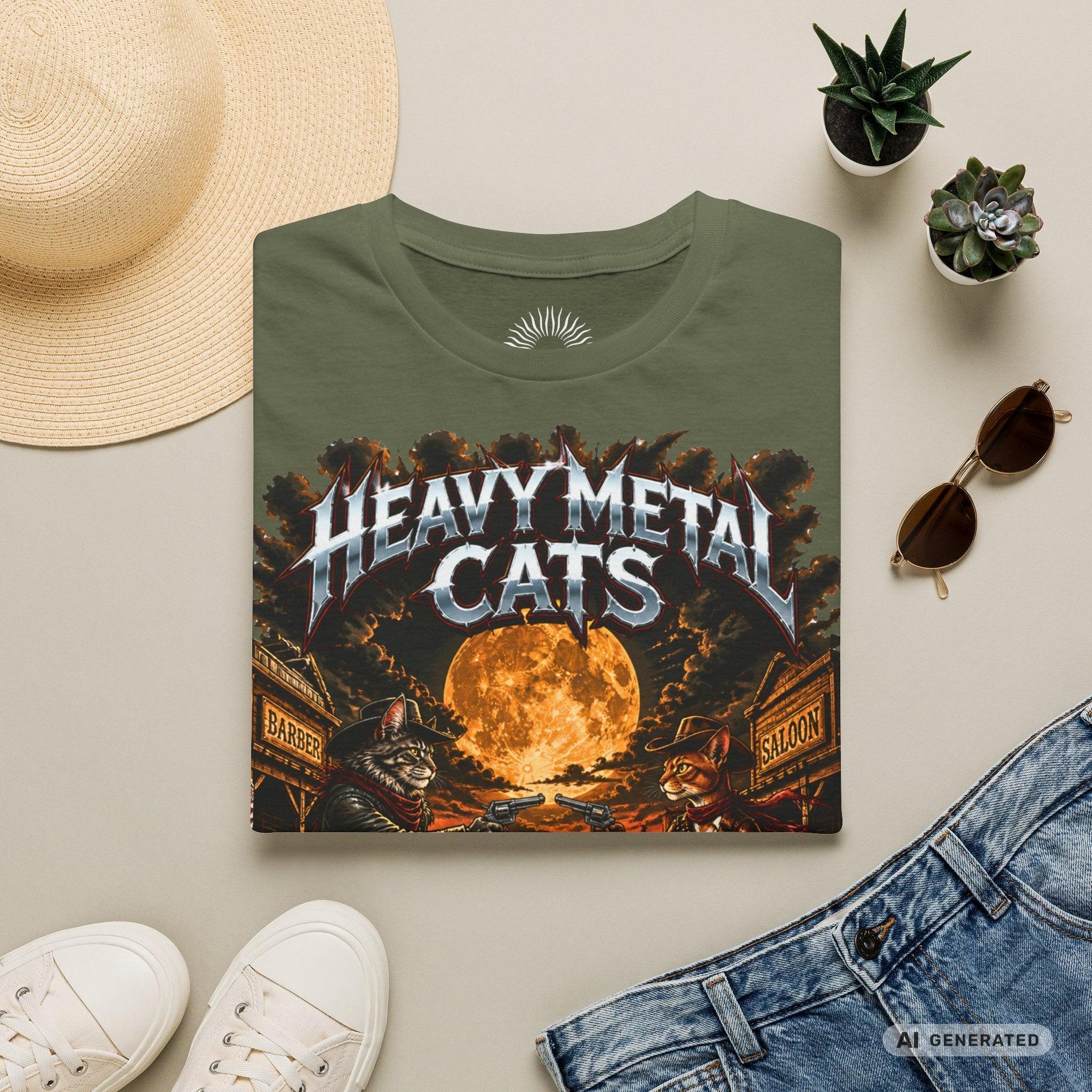Heavy Metal Cats – Full Moon Showdown | Lustiges Katzen Metal T-Shirt | Cowboy Katzen Shirt | Gildan 64000 Unisex - Sunbeamstore