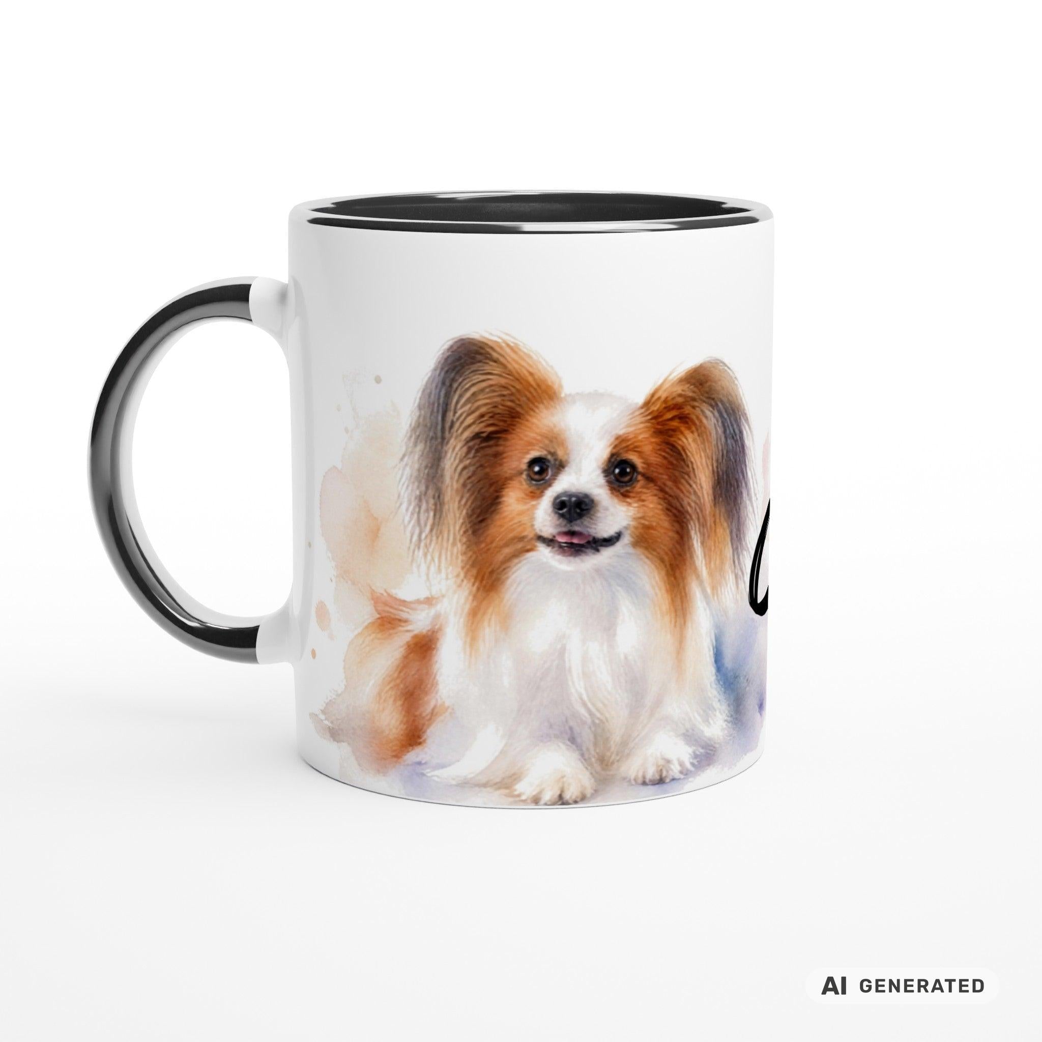 Personalisierte Papillon Tasse 11oz – Aquarell Hundemotiv mit Namen | Geschenk für Papillon Besitzer | Keramiktasse mit Farbwahl - Sunbeamstore