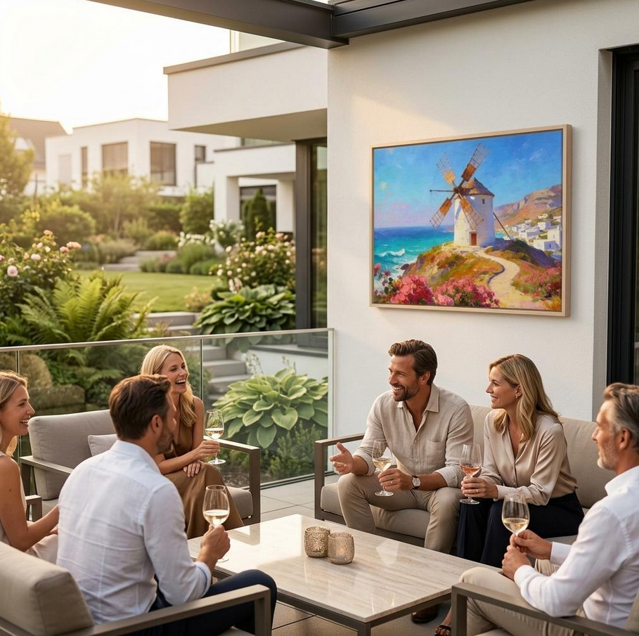 Traumküsten Serie Part II - Mediterrane Küstenlandschaft auf Leinwand | Holzrahmen Wandbild für Balkon & Terrasse | Urlaubsfeeling für Zuhause