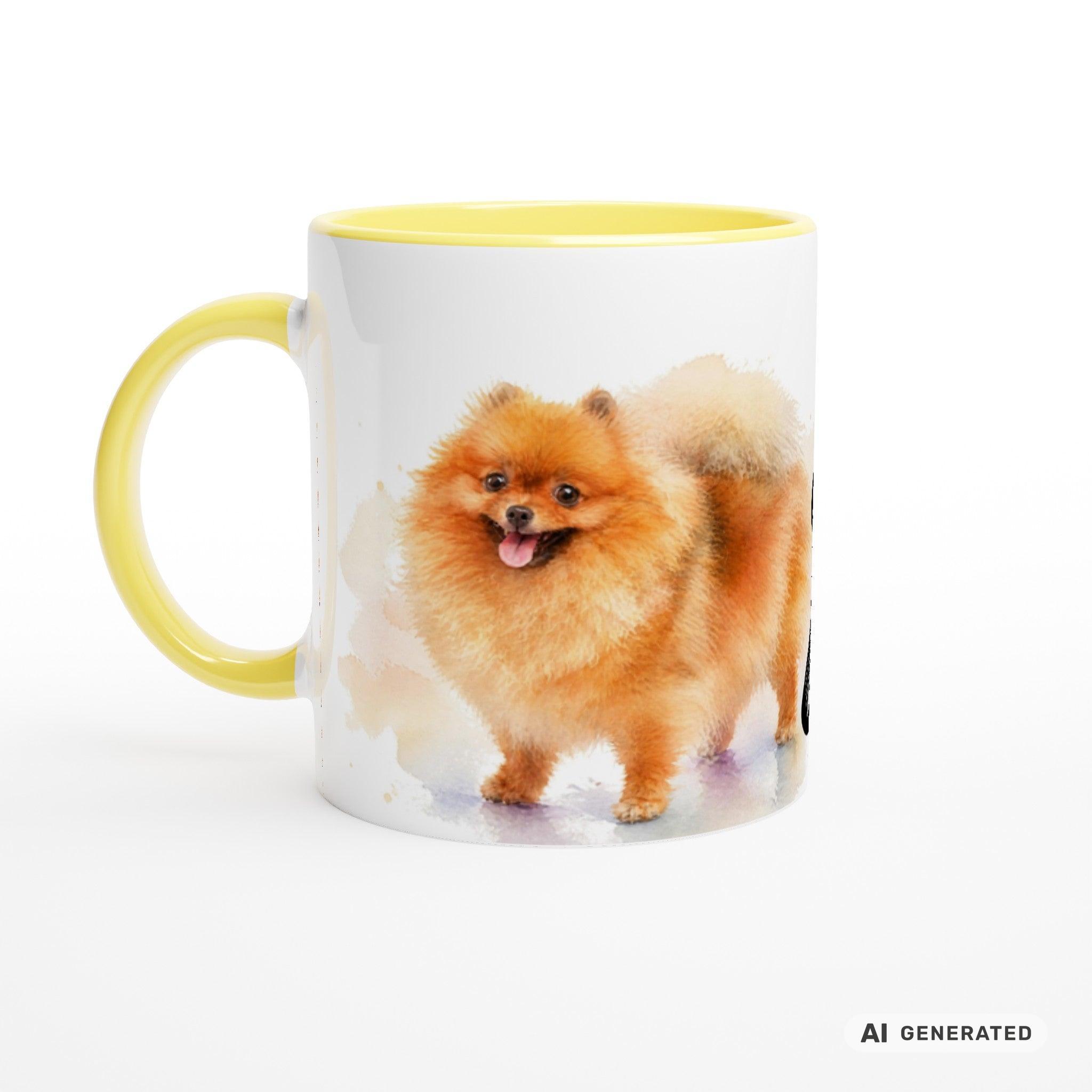 Personalisierte Pomeranian / Zwergspitz Tasse 11oz – Aquarell Hundemotiv mit Namen | Geschenk für Zwergspitz Besitzer | Keramiktasse mit Farbwahl - Sunbeamstore