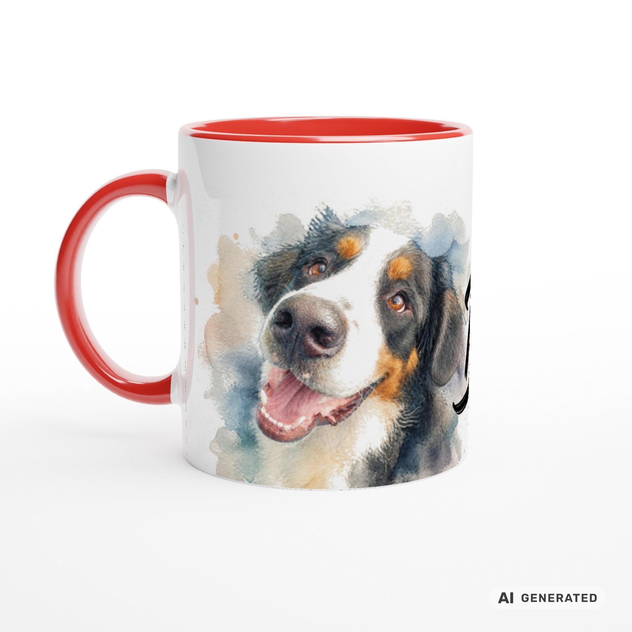 Personalisierte Berner Sennenhund Tasse 11oz – Aquarell Hundemotiv mit Namen | Geschenk für Berner Sennenhund Besitzer | Keramiktasse mit Farbwahl - Sunbeamstore