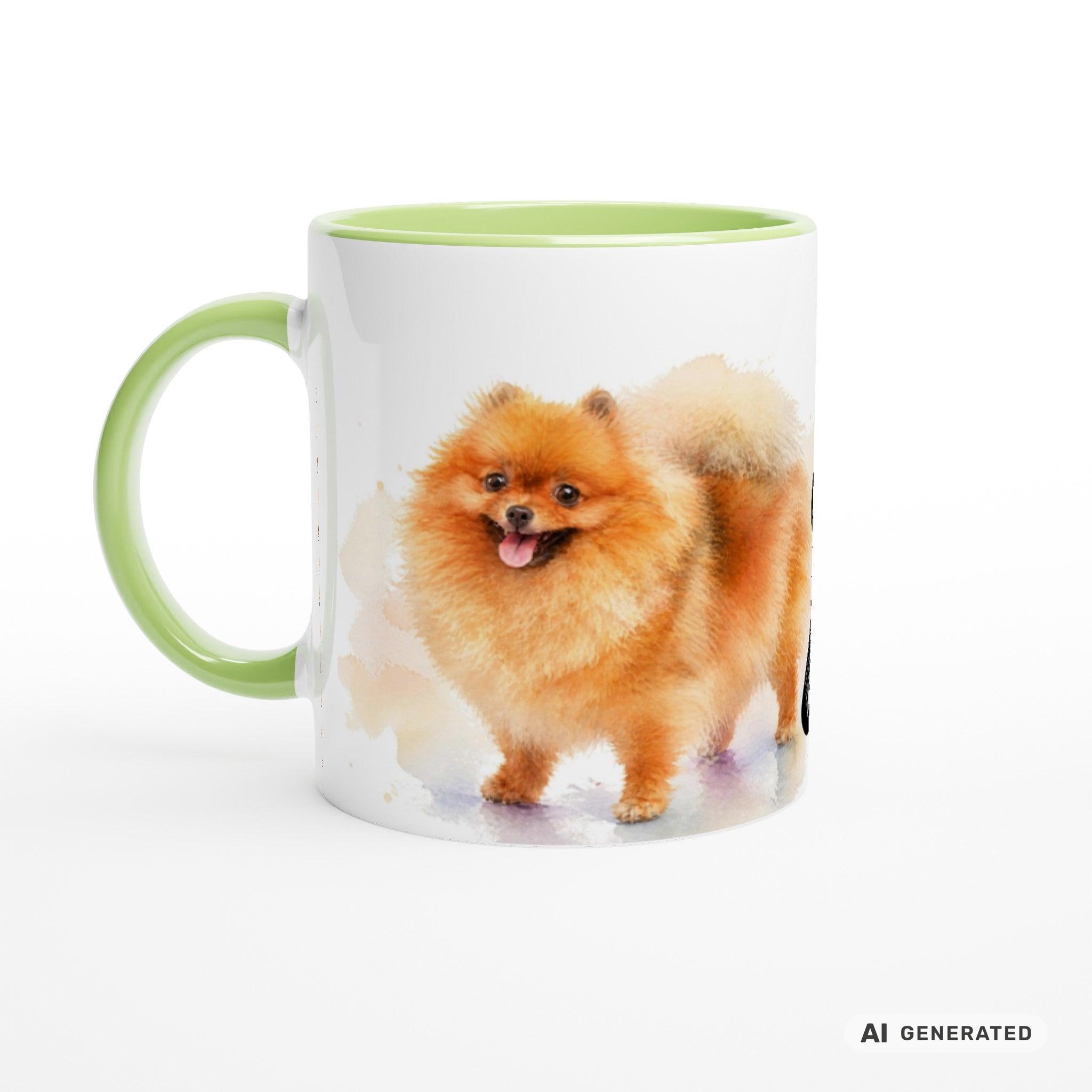 Personalisierte Pomeranian / Zwergspitz Tasse 11oz – Aquarell Hundemotiv mit Namen | Geschenk für Zwergspitz Besitzer | Keramiktasse mit Farbwahl - Sunbeamstore