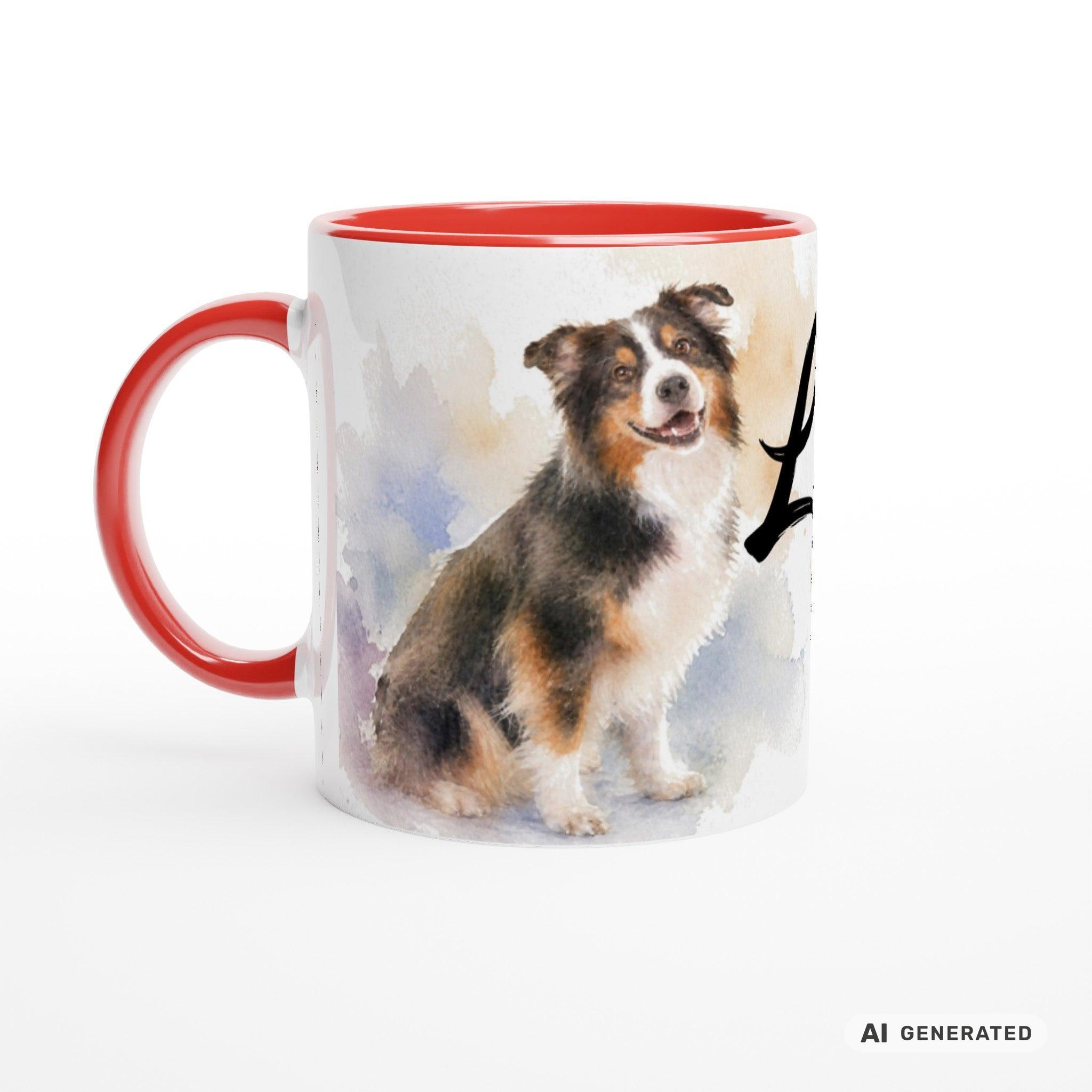 Personalisierte Australian Shepherd Tasse 11oz – Aquarell Hundemotiv mit Namen | Geschenk für Australian Shepherd Besitzer | Keramiktasse mit Farbwahl - Sunbeamstore