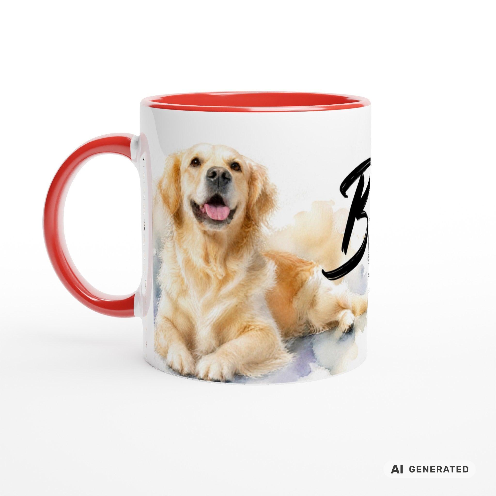Personalisierte Golden Retriever Tasse 11oz – Aquarell Hundemotiv mit Namen | Geschenk für Hundeliebhaber | Keramiktasse mit Farbwahl - Sunbeamstore