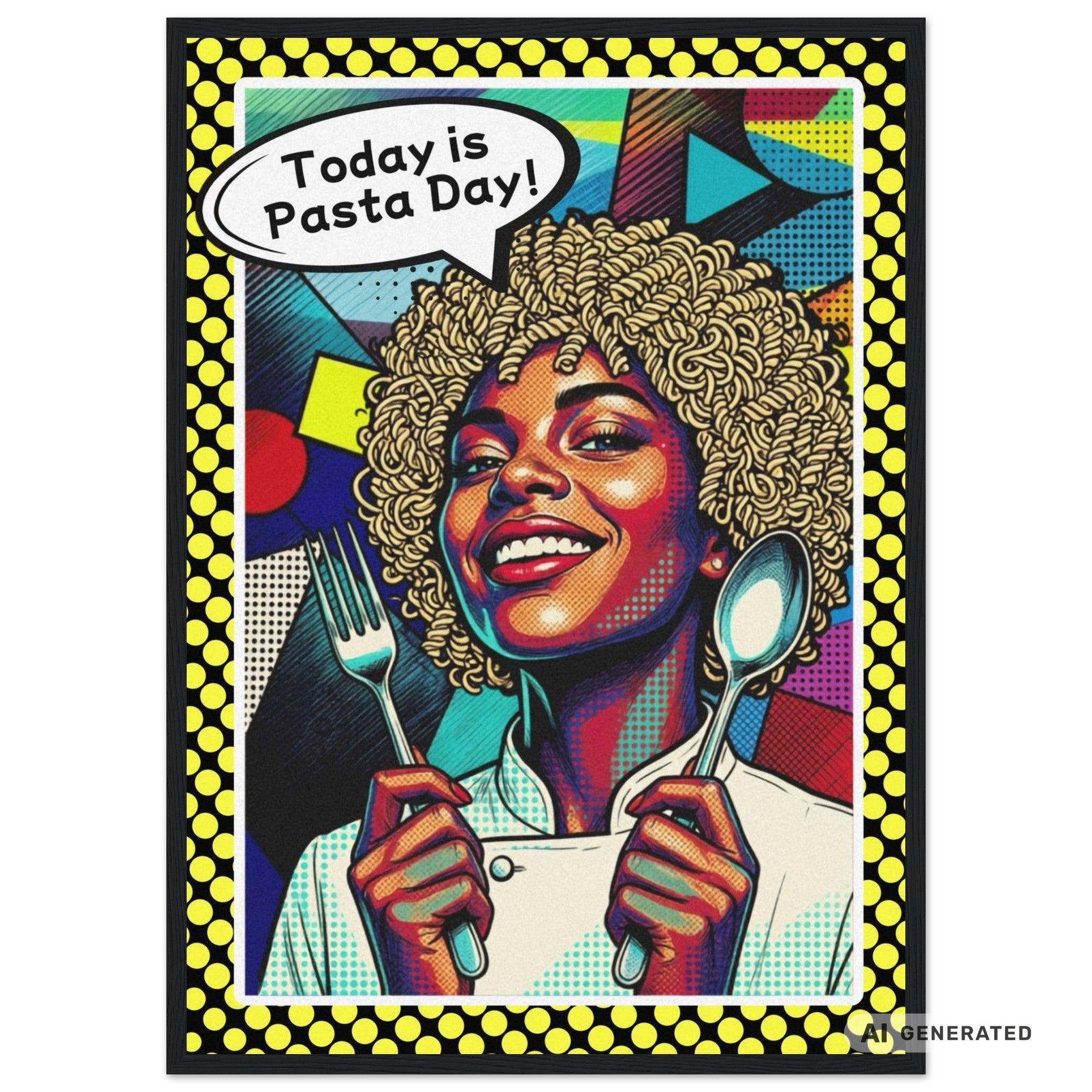Today Is Pasta Day! – Italian Pop Art | Funny Kitchen Wall Art | Retro Comic Food Print | The Pasta Series No. 5 | Premium Semi-Glossy Paper Wooden Framed Poster - Sunbeamstore