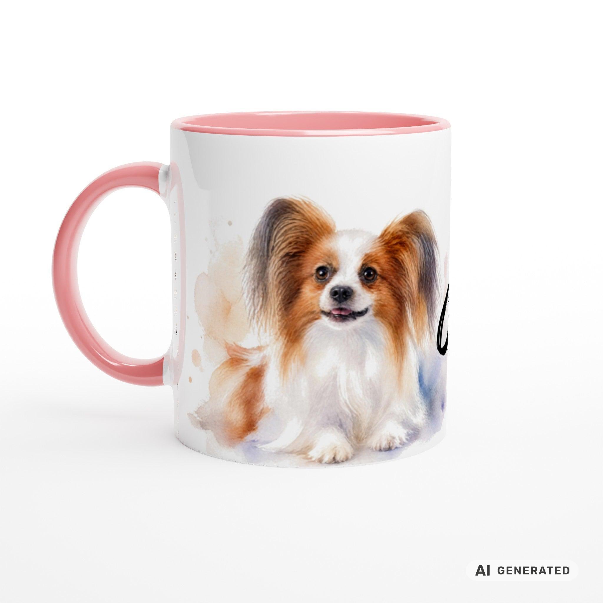 Personalisierte Papillon Tasse 11oz – Aquarell Hundemotiv mit Namen | Geschenk für Papillon Besitzer | Keramiktasse mit Farbwahl - Sunbeamstore