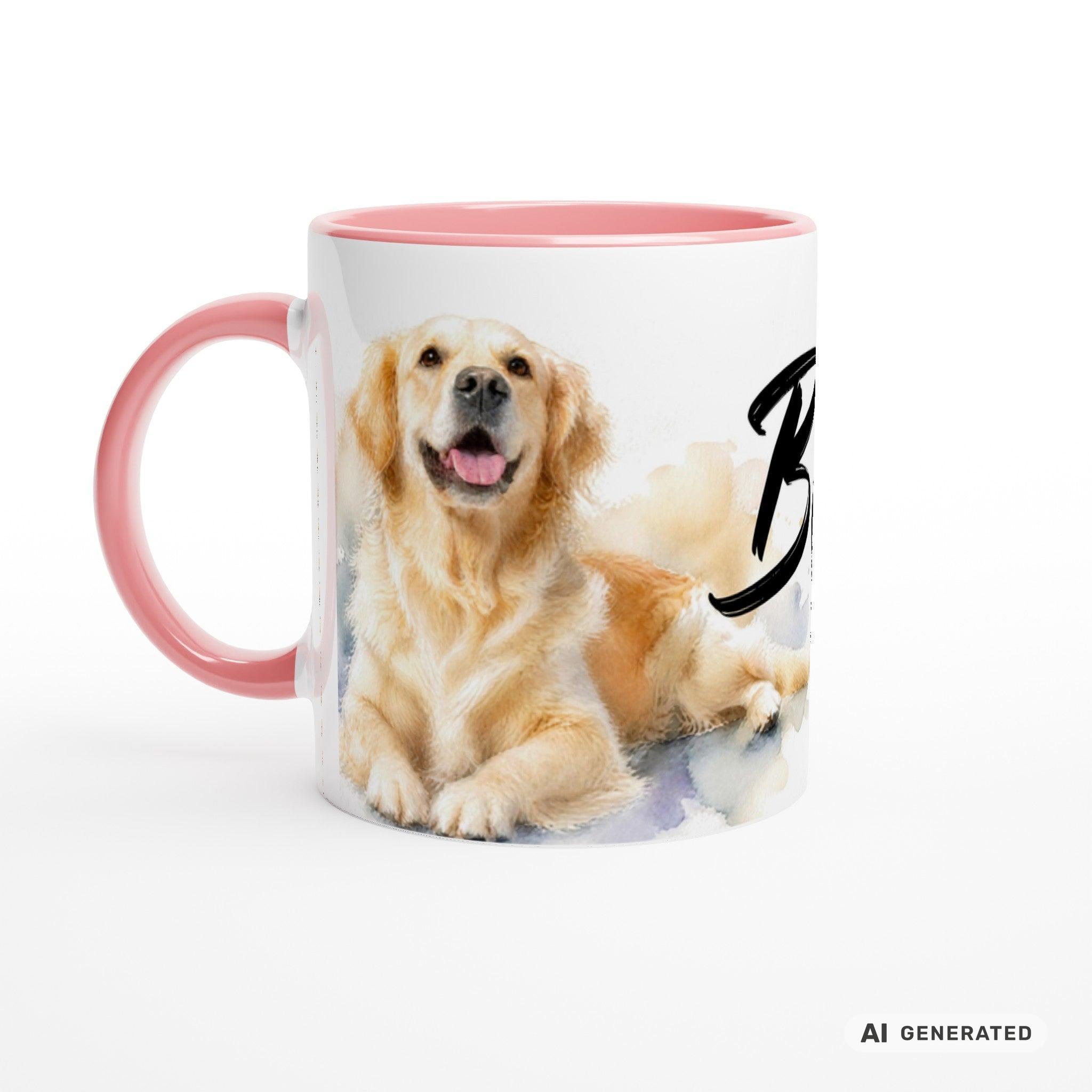 Personalisierte Golden Retriever Tasse 11oz – Aquarell Hundemotiv mit Namen | Geschenk für Hundeliebhaber | Keramiktasse mit Farbwahl - Sunbeamstore