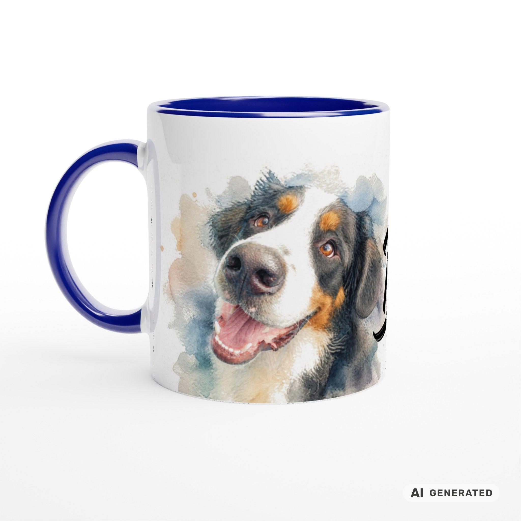 Personalisierte Berner Sennenhund Tasse 11oz – Aquarell Hundemotiv mit Namen | Geschenk für Berner Sennenhund Besitzer | Keramiktasse mit Farbwahl - Sunbeamstore