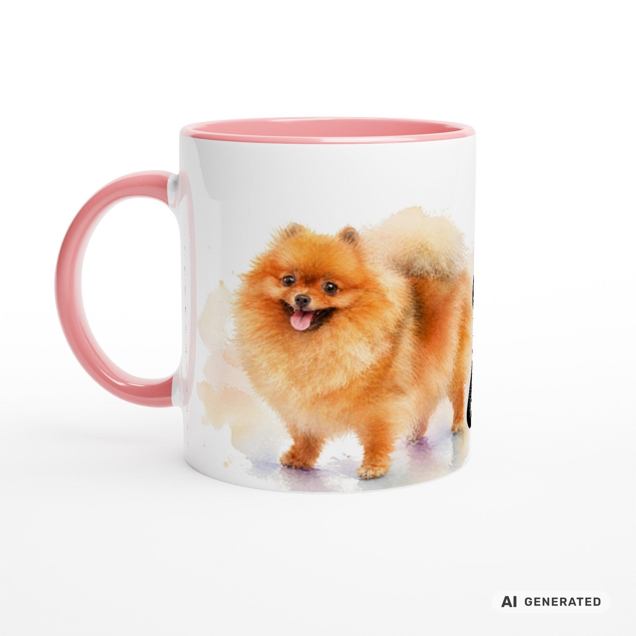 Personalisierte Pomeranian / Zwergspitz Tasse 11oz – Aquarell Hundemotiv mit Namen | Geschenk für Zwergspitz Besitzer | Keramiktasse mit Farbwahl - Sunbeamstore
