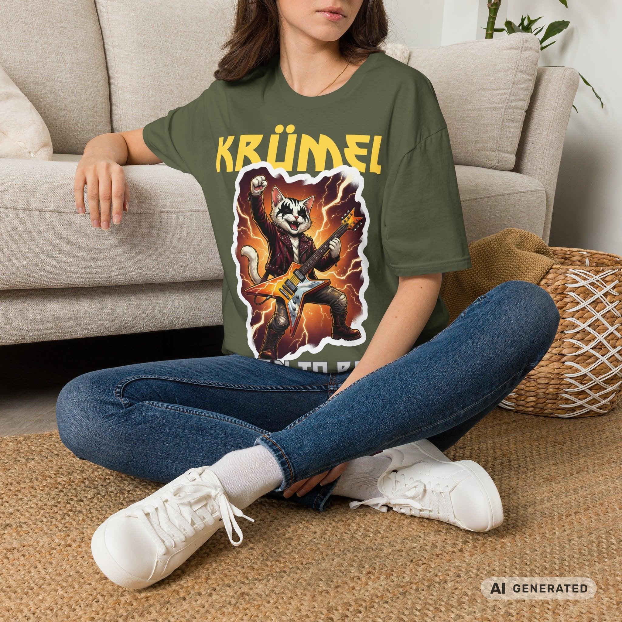 Personalisierbares Katzen Rocker T-Shirt mit Wunschname (bis 12 Zeichen) – Born to Rock – Gildan 64000 Unisex Shirt - Sunbeamstore