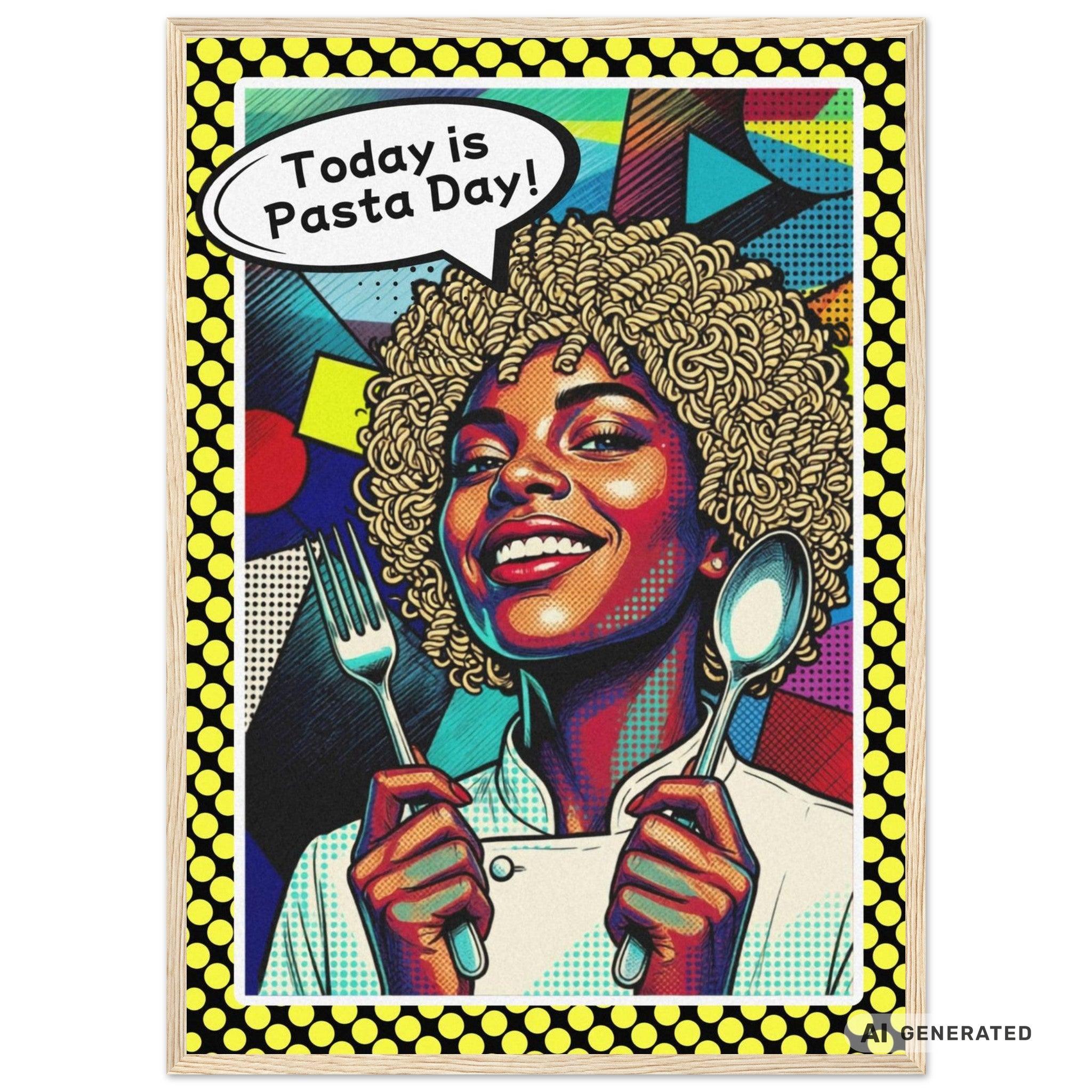 Today Is Pasta Day! – Italian Pop Art | Funny Kitchen Wall Art | Retro Comic Food Print | The Pasta Series No. 5 | Premium Semi-Glossy Paper Wooden Framed Poster - Sunbeamstore