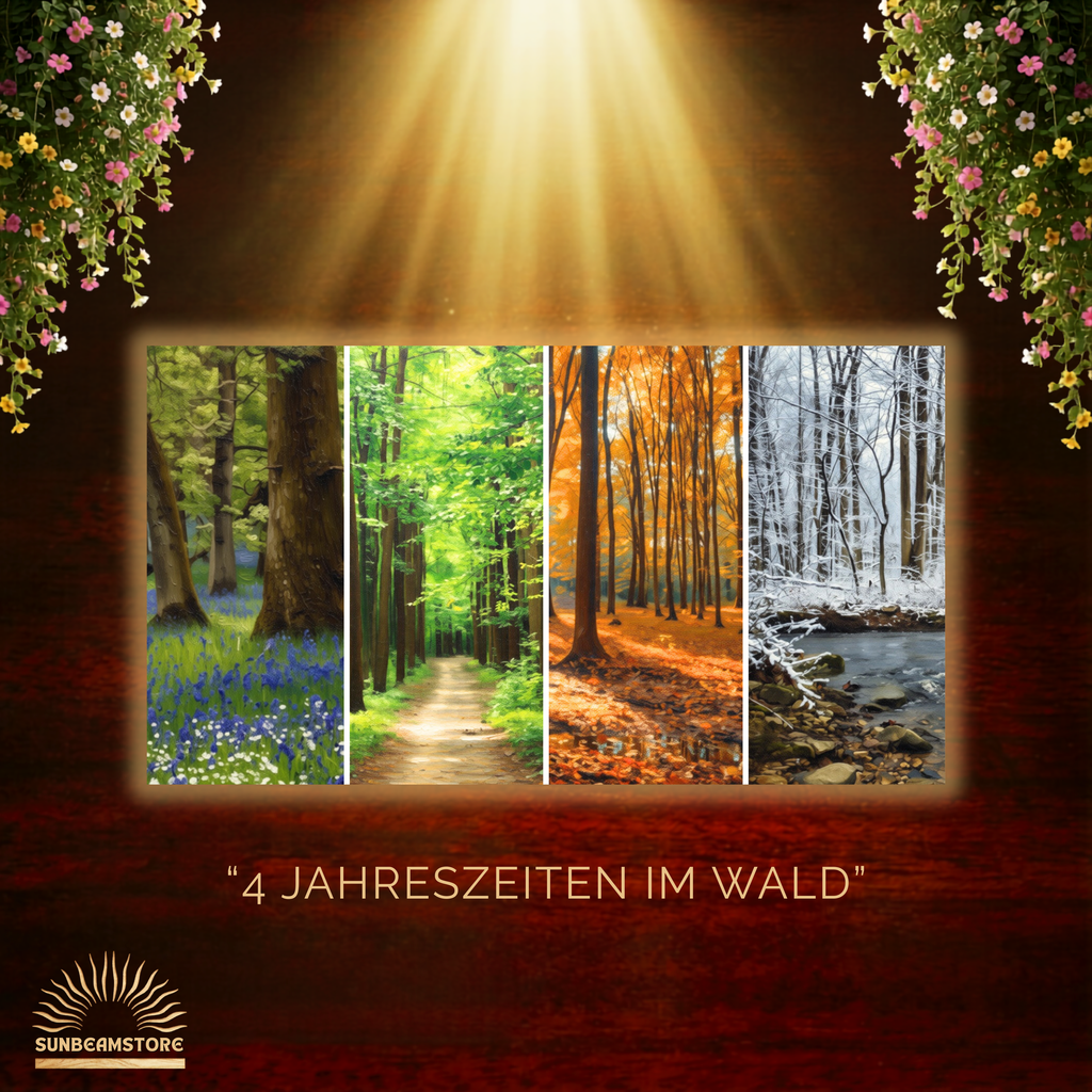 4 Jahreszeiten Wald Leinwandbild 50x100 cm | Natur Wandbild Wald Panorama | Canvas Print Wohnzimmer Deko | Forest Wall Art