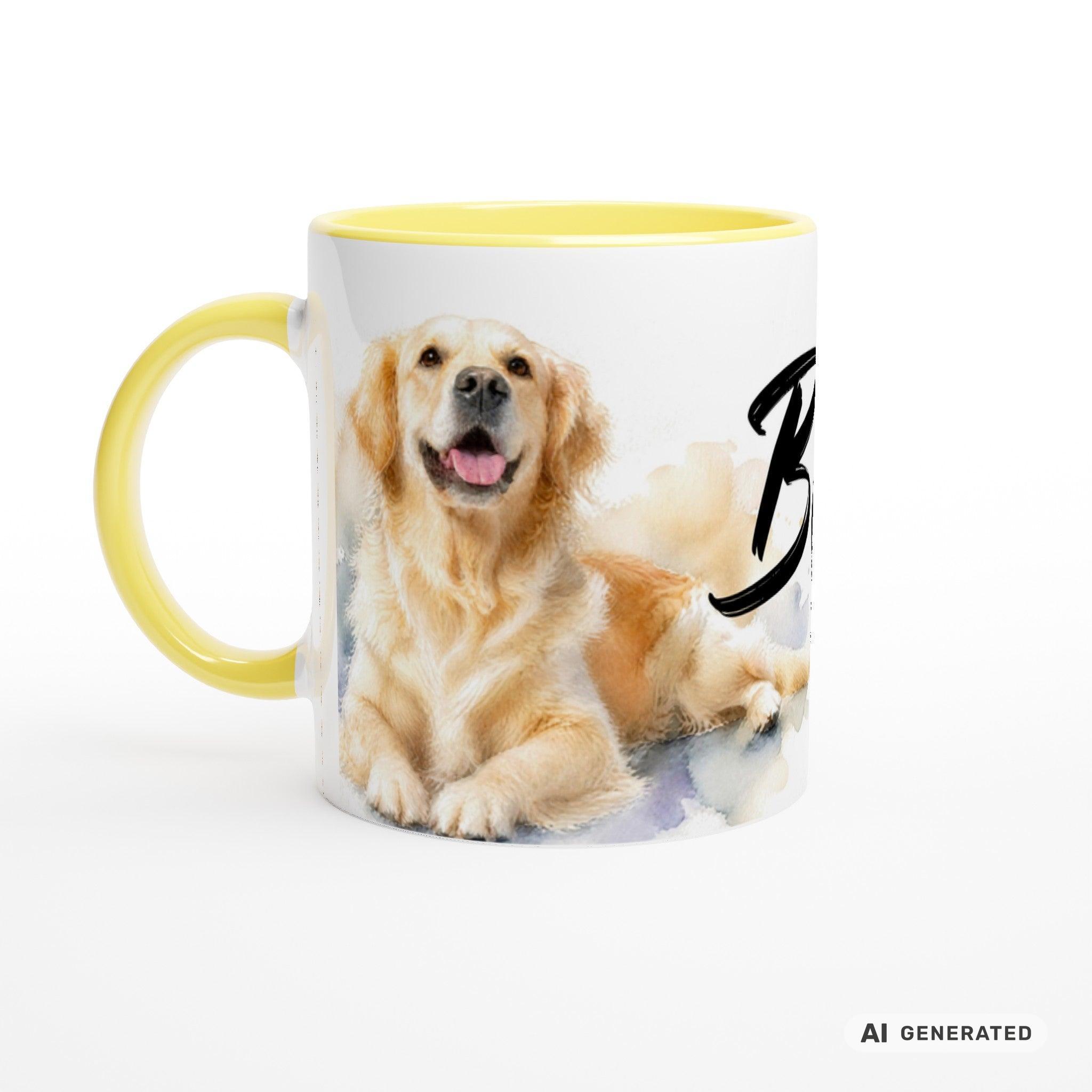 Personalisierte Golden Retriever Tasse 11oz – Aquarell Hundemotiv mit Namen | Geschenk für Hundeliebhaber | Keramiktasse mit Farbwahl - Sunbeamstore