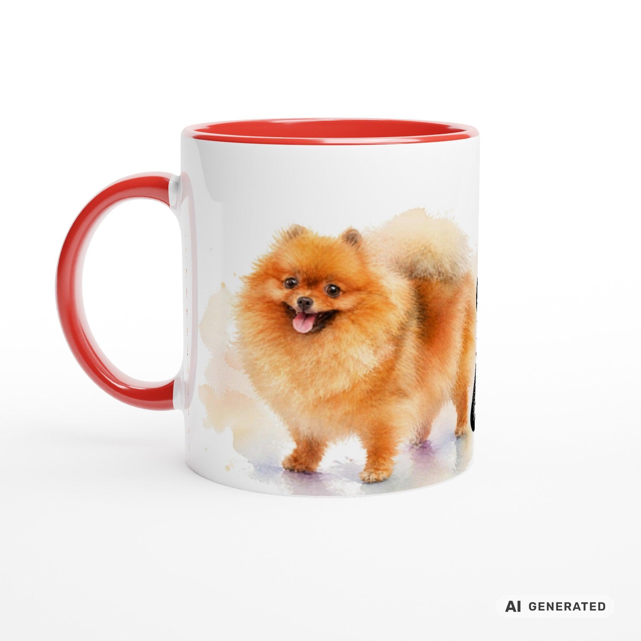Personalisierte Pomeranian / Zwergspitz Tasse 11oz – Aquarell Hundemotiv mit Namen | Geschenk für Zwergspitz Besitzer | Keramiktasse mit Farbwahl - Sunbeamstore