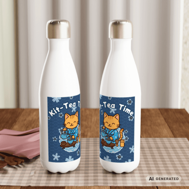 🍵🐱 Katzen Trinkflasche "Kit-Tea Time" | Isolierflasche 500 ml | Geschenk für Katzenliebhaber - Sunbeamstore