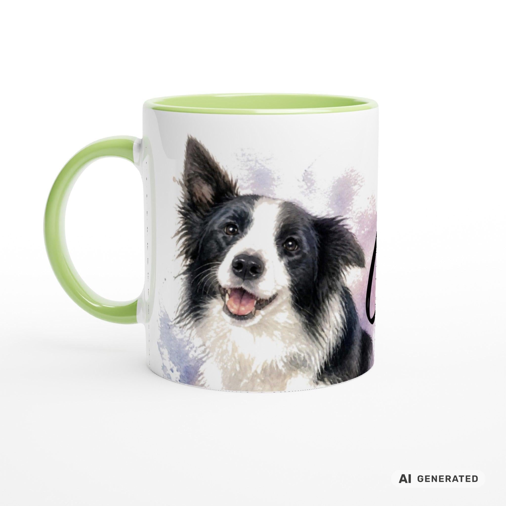 Personalisierte Border Collie Tasse 11oz – Aquarell Hundemotiv mit Namen | Geschenk für Border Collie Besitzer | Keramiktasse mit Farbwahl - Sunbeamstore