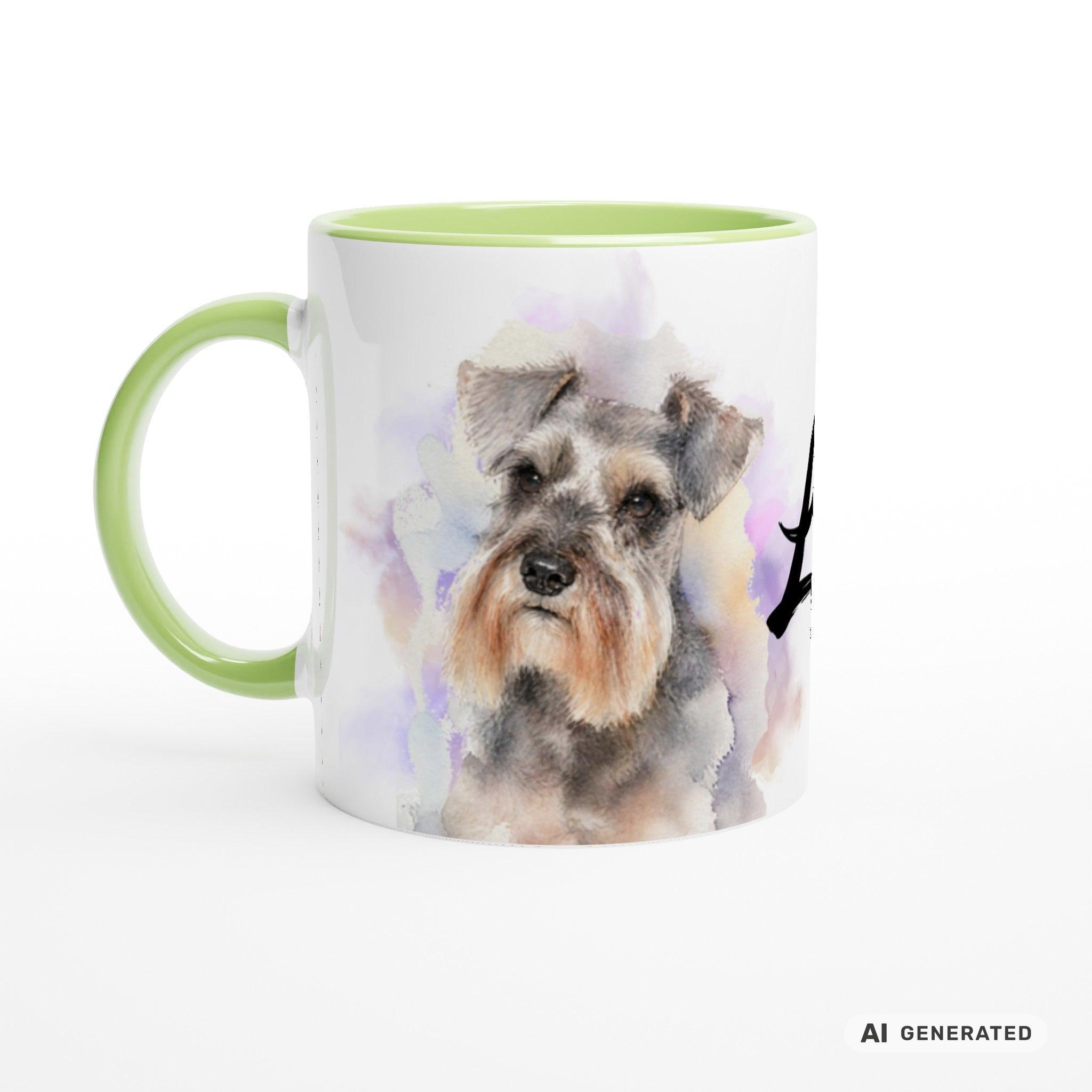 Personalisierte Schnauzer Tasse 11oz – Aquarell Hundemotiv mit Namen | Geschenk für Schnauzer Besitzer | Keramiktasse mit Farbwahl - Sunbeamstore