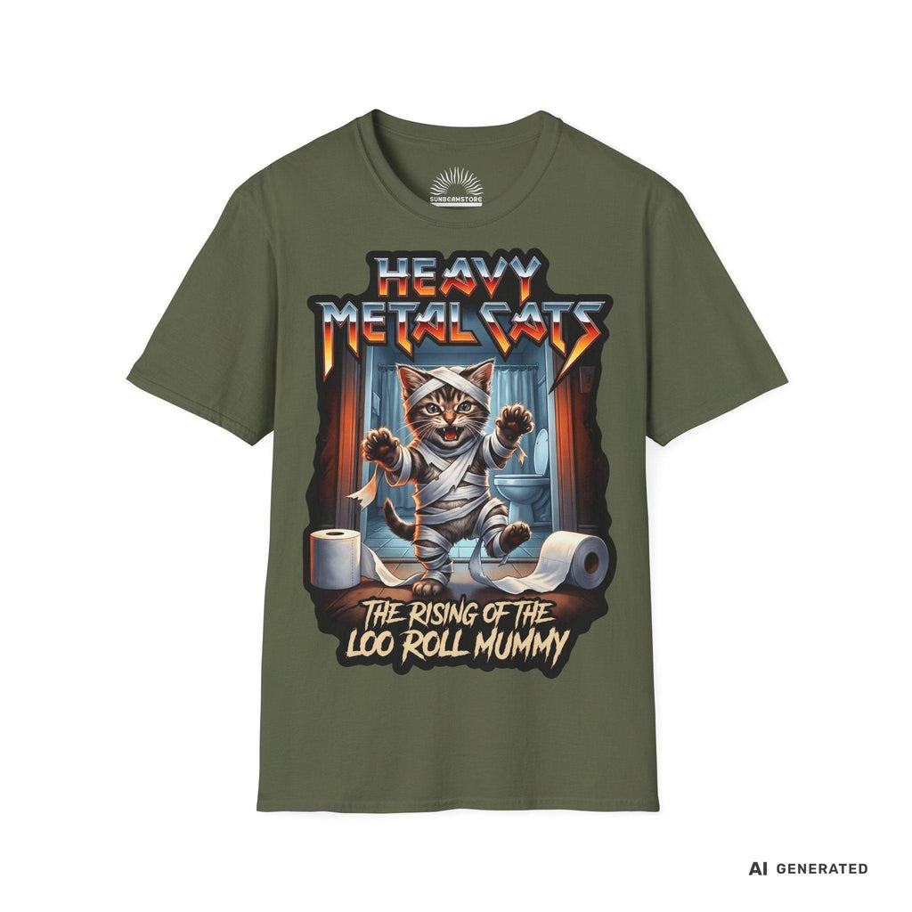 Heavy Metal Cats – The Rising of the Loo Roll Mummy T-Shirt | Funny Cat Metal Shirt | Gildan 64000 Unisex Tee - Sunbeamstore