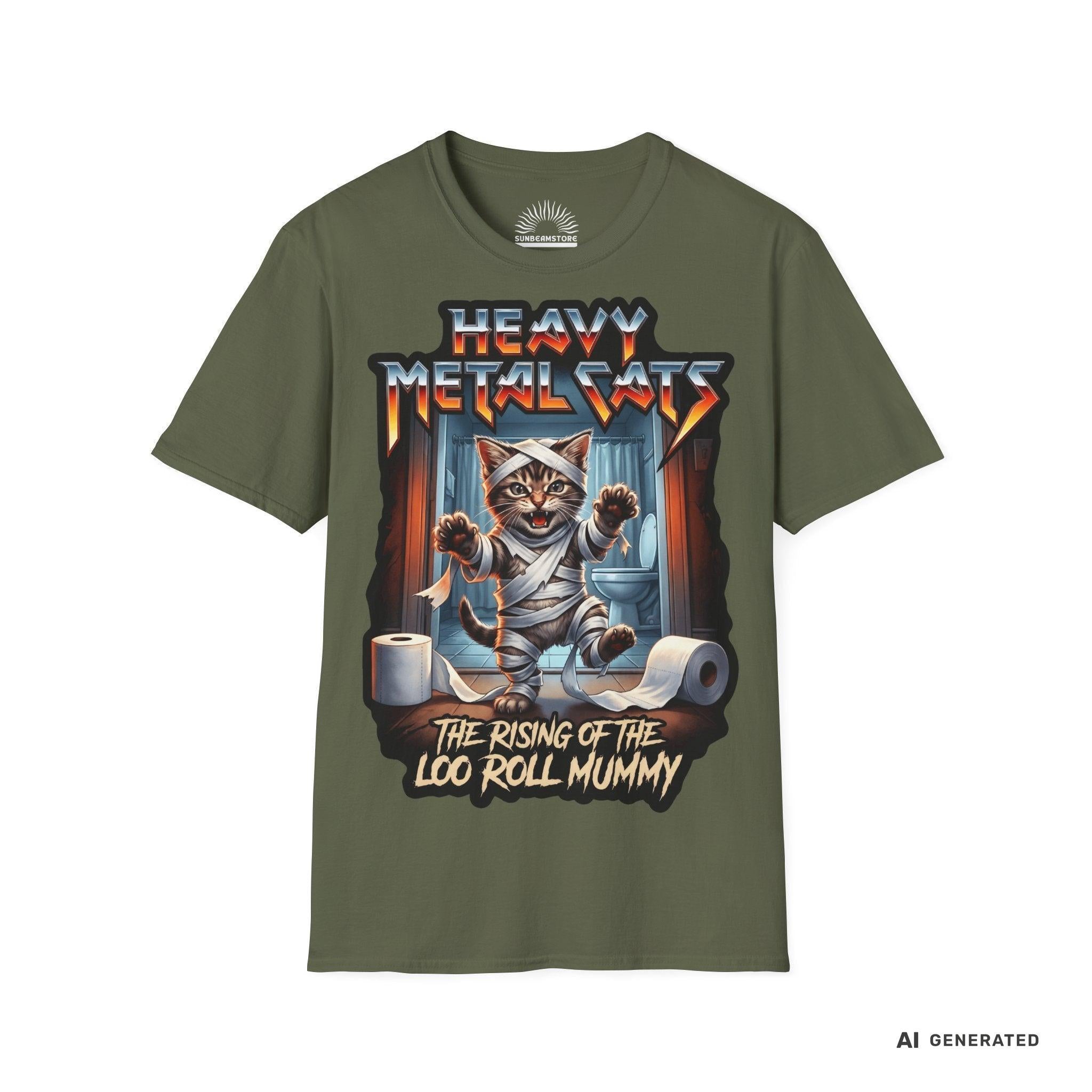 Heavy Metal Cats – The Rising of the Loo Roll Mummy T-Shirt | Funny Cat Metal Shirt | Gildan 64000 Unisex Tee - Sunbeamstore
