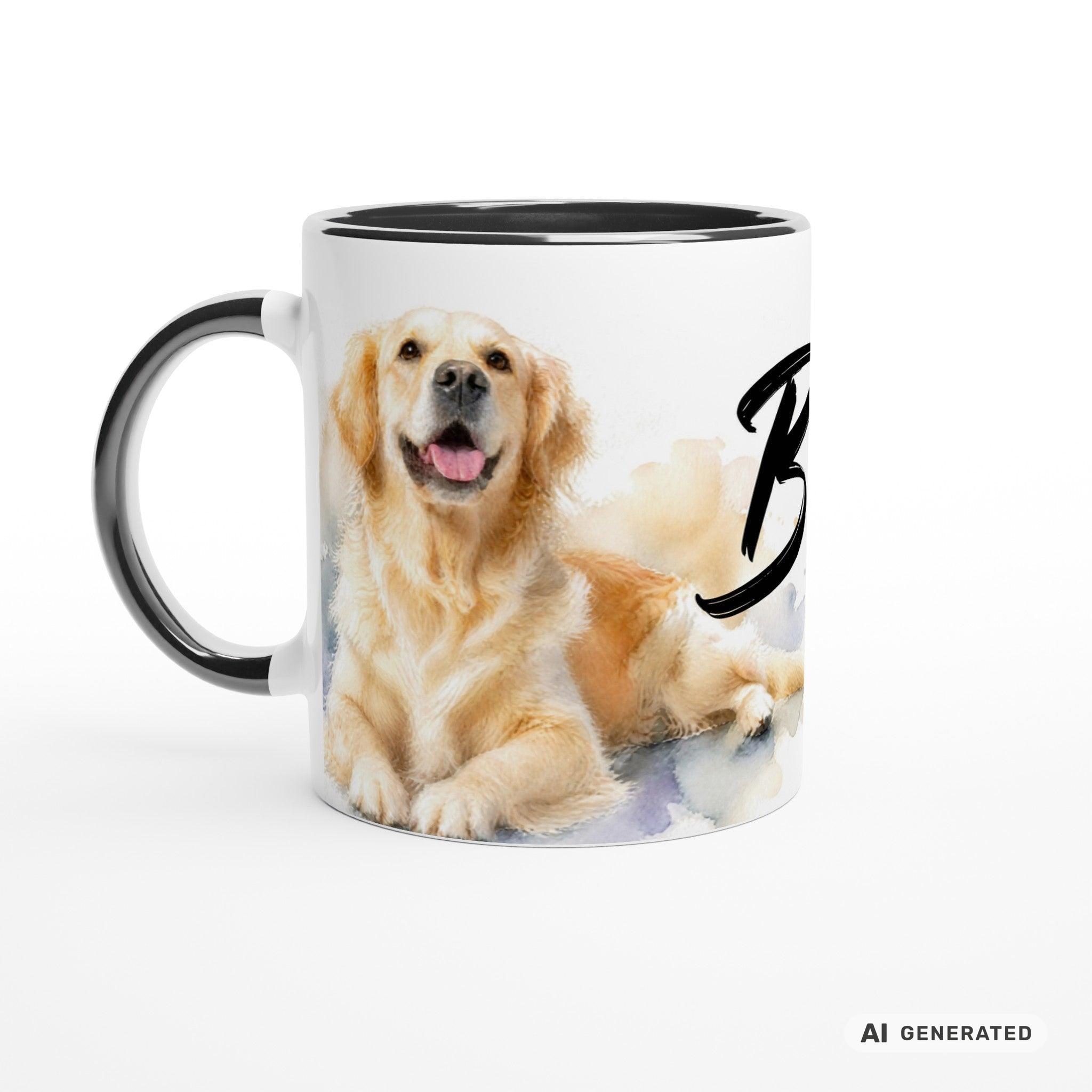 Personalisierte Golden Retriever Tasse 11oz – Aquarell Hundemotiv mit Namen | Geschenk für Hundeliebhaber | Keramiktasse mit Farbwahl - Sunbeamstore