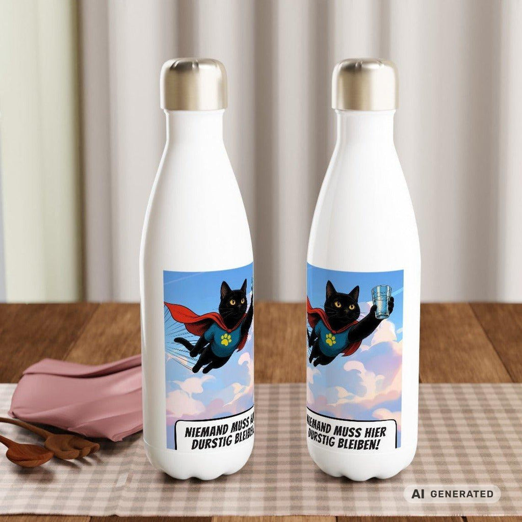 🦸🐱 Katzen Trinkflasche "Niemand muss hier durstig bleiben!" | Edelstahl Isolierflasche 500 ml | Geschenk für Katzenfans - Sunbeamstore