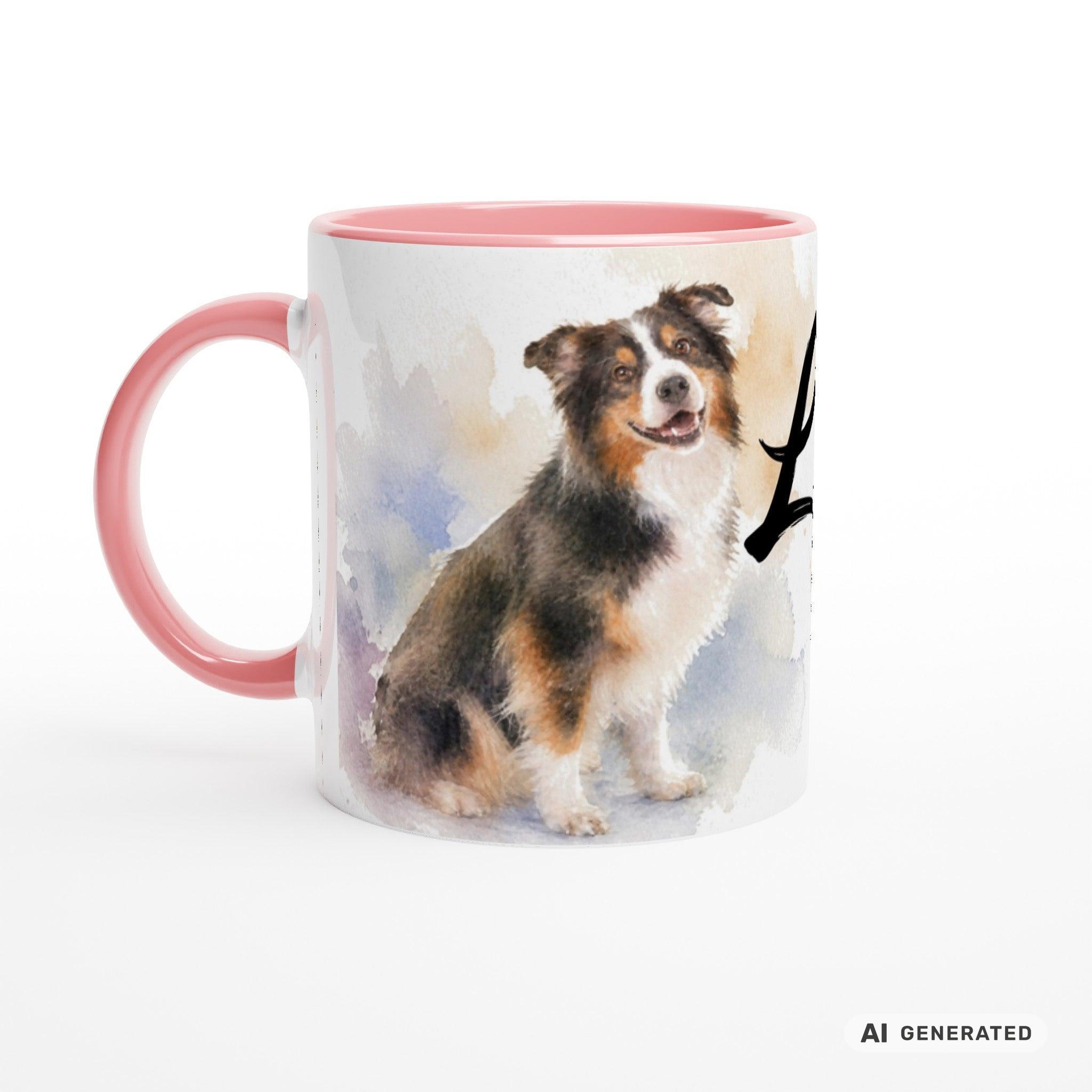 Personalisierte Australian Shepherd Tasse 11oz – Aquarell Hundemotiv mit Namen | Geschenk für Australian Shepherd Besitzer | Keramiktasse mit Farbwahl - Sunbeamstore