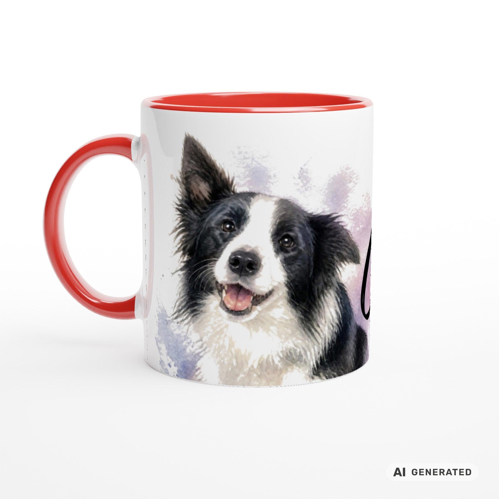Personalisierte Border Collie Tasse 11oz – Aquarell Hundemotiv mit Namen | Geschenk für Border Collie Besitzer | Keramiktasse mit Farbwahl - Sunbeamstore