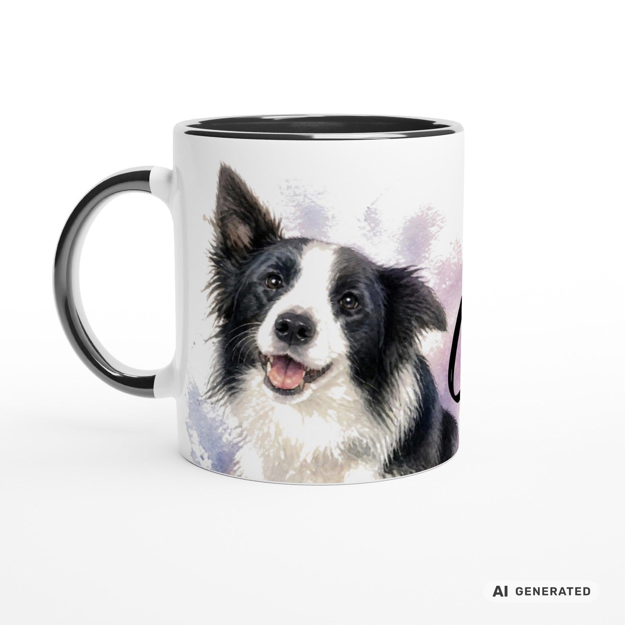 Personalisierte Border Collie Tasse 11oz – Aquarell Hundemotiv mit Namen | Geschenk für Border Collie Besitzer | Keramiktasse mit Farbwahl - Sunbeamstore