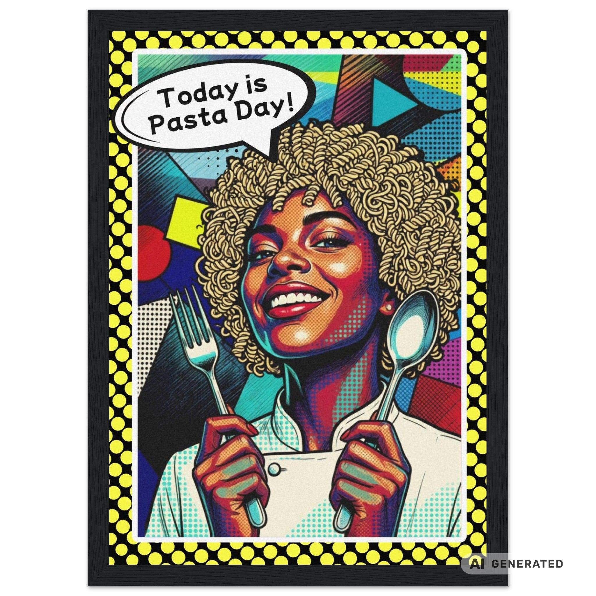 Today Is Pasta Day! – Italian Pop Art | Funny Kitchen Wall Art | Retro Comic Food Print | The Pasta Series No. 5 | Premium Semi-Glossy Paper Wooden Framed Poster - Sunbeamstore