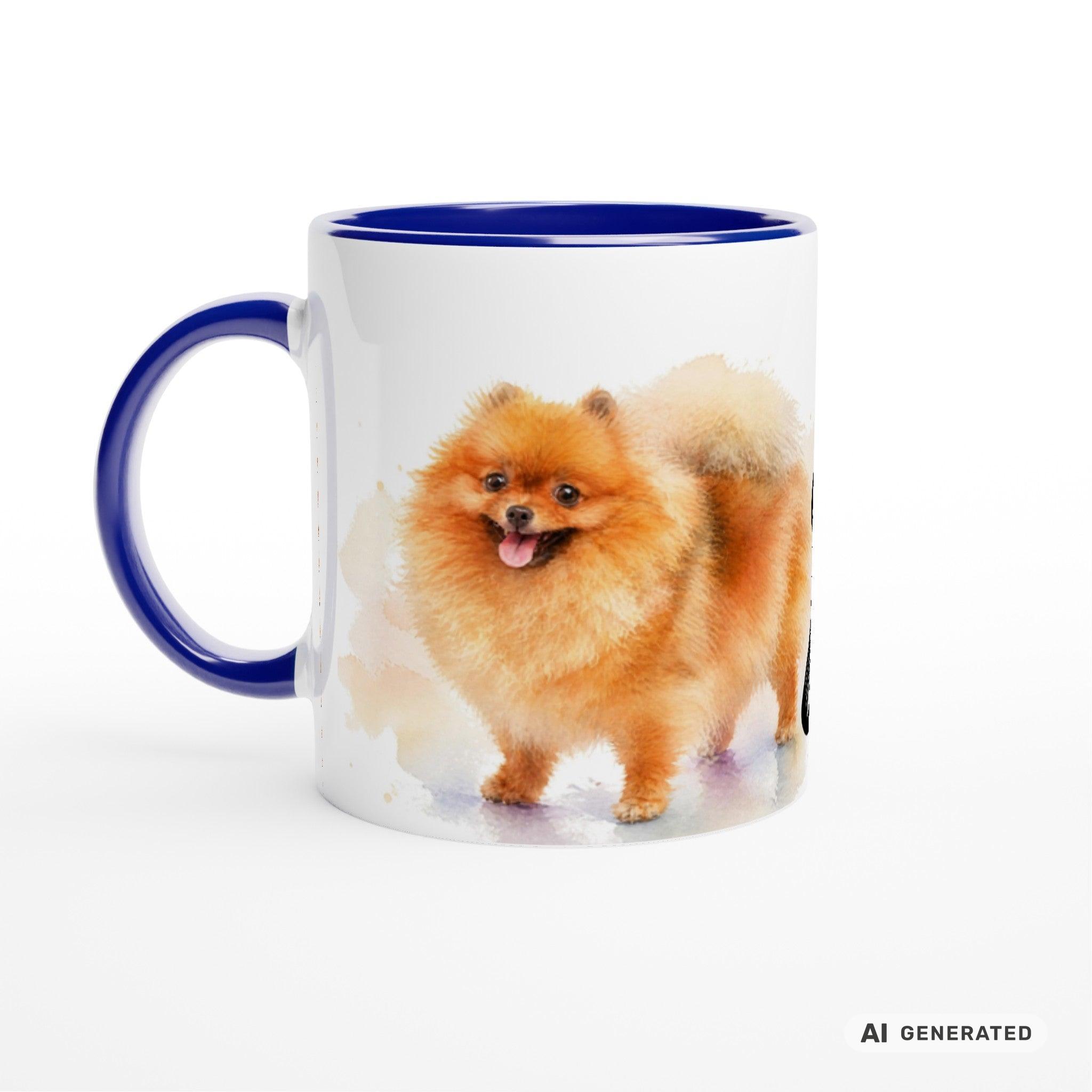 Personalisierte Pomeranian / Zwergspitz Tasse 11oz – Aquarell Hundemotiv mit Namen | Geschenk für Zwergspitz Besitzer | Keramiktasse mit Farbwahl - Sunbeamstore