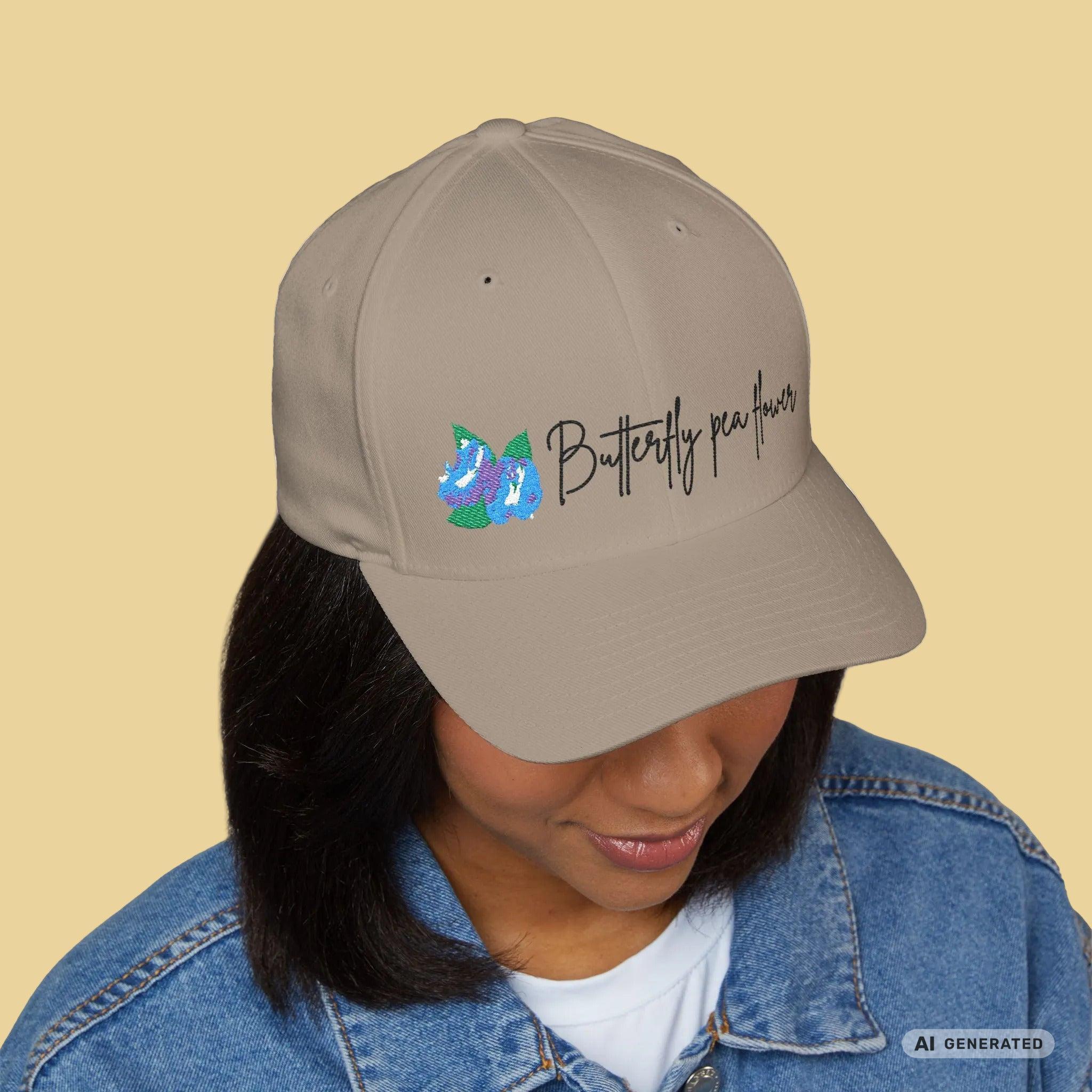 Butterfly Pea Flower Cap – Bestickte Botanical Baseball Cap – Florale Damen Cap