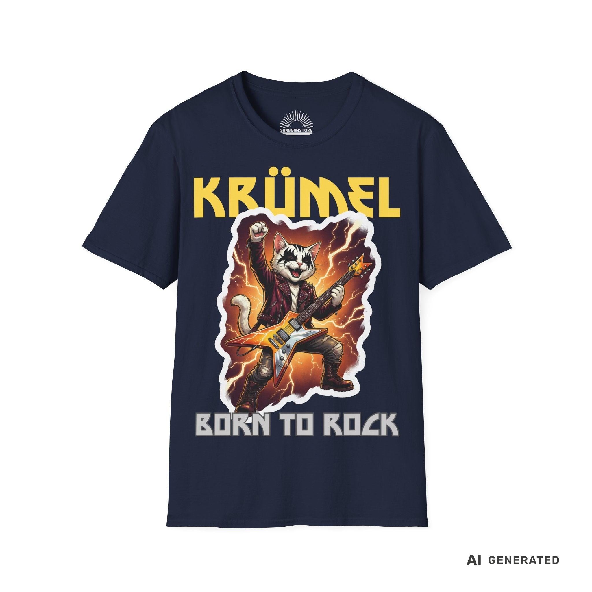Personalisierbares Katzen Rocker T-Shirt mit Wunschname (bis 12 Zeichen) – Born to Rock – Gildan 64000 Unisex Shirt - Sunbeamstore