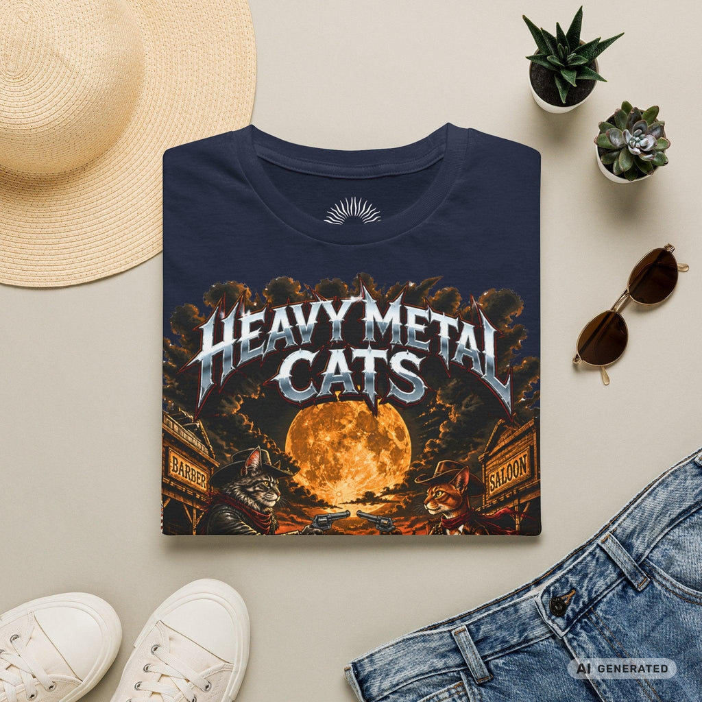 Heavy Metal Cats – Full Moon Showdown | Lustiges Katzen Metal T-Shirt | Cowboy Katzen Shirt | Gildan 64000 Unisex - Sunbeamstore